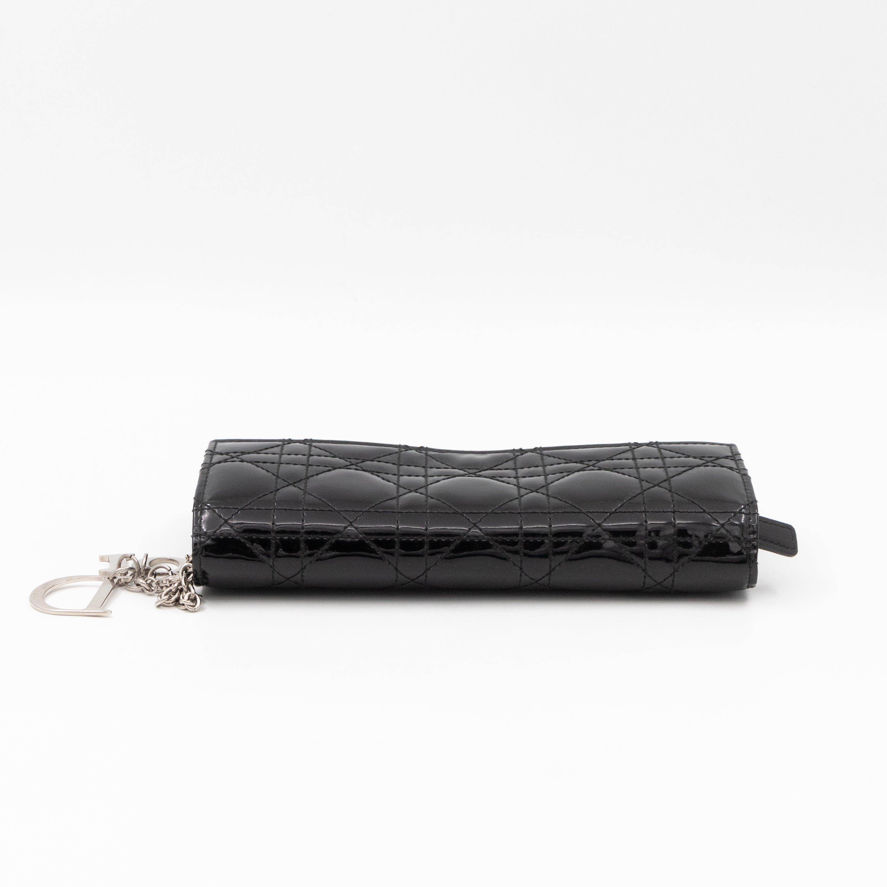 Lady Dior Clutch with Chain Black Patent Leather