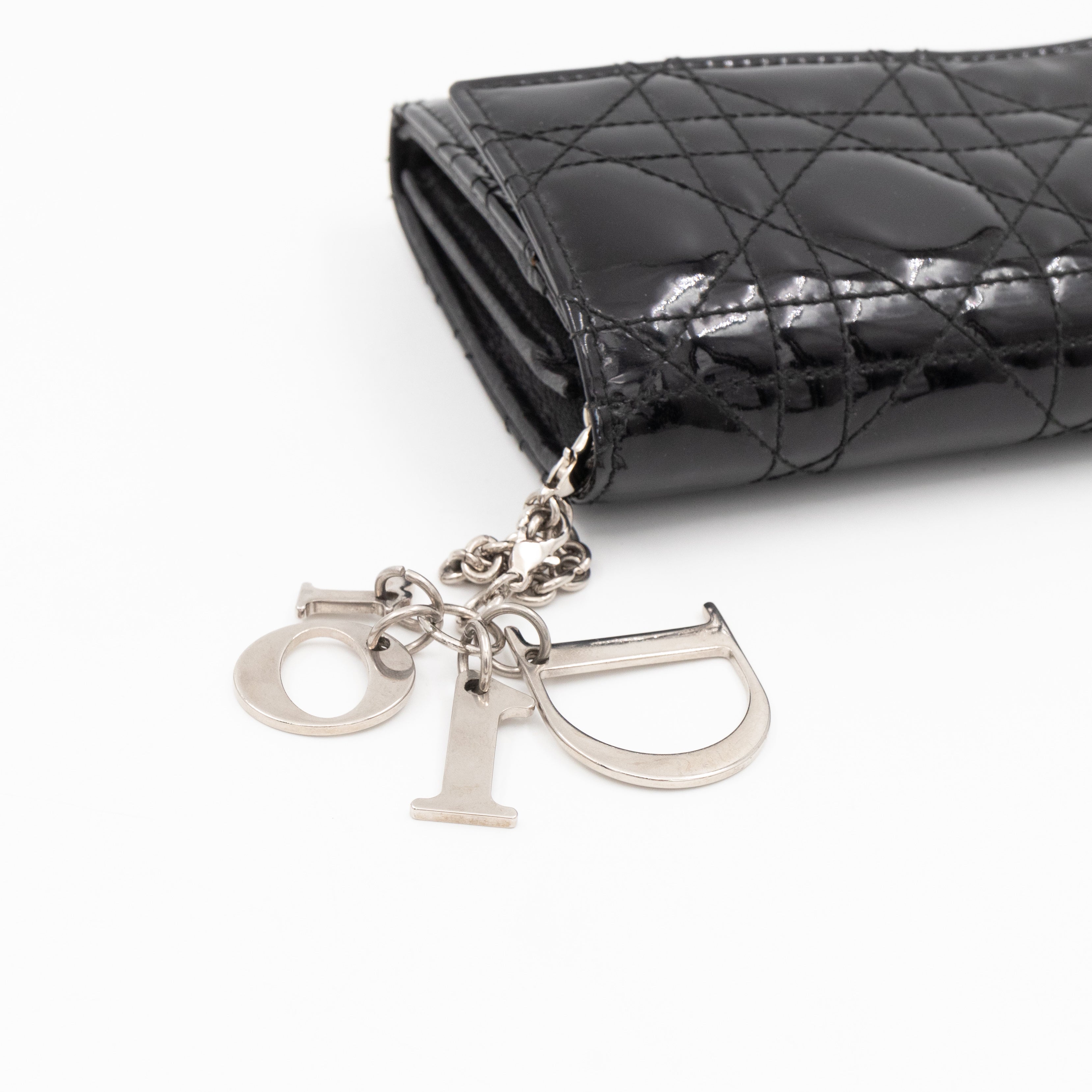 Lady Dior Clutch with Chain Black Patent Leather