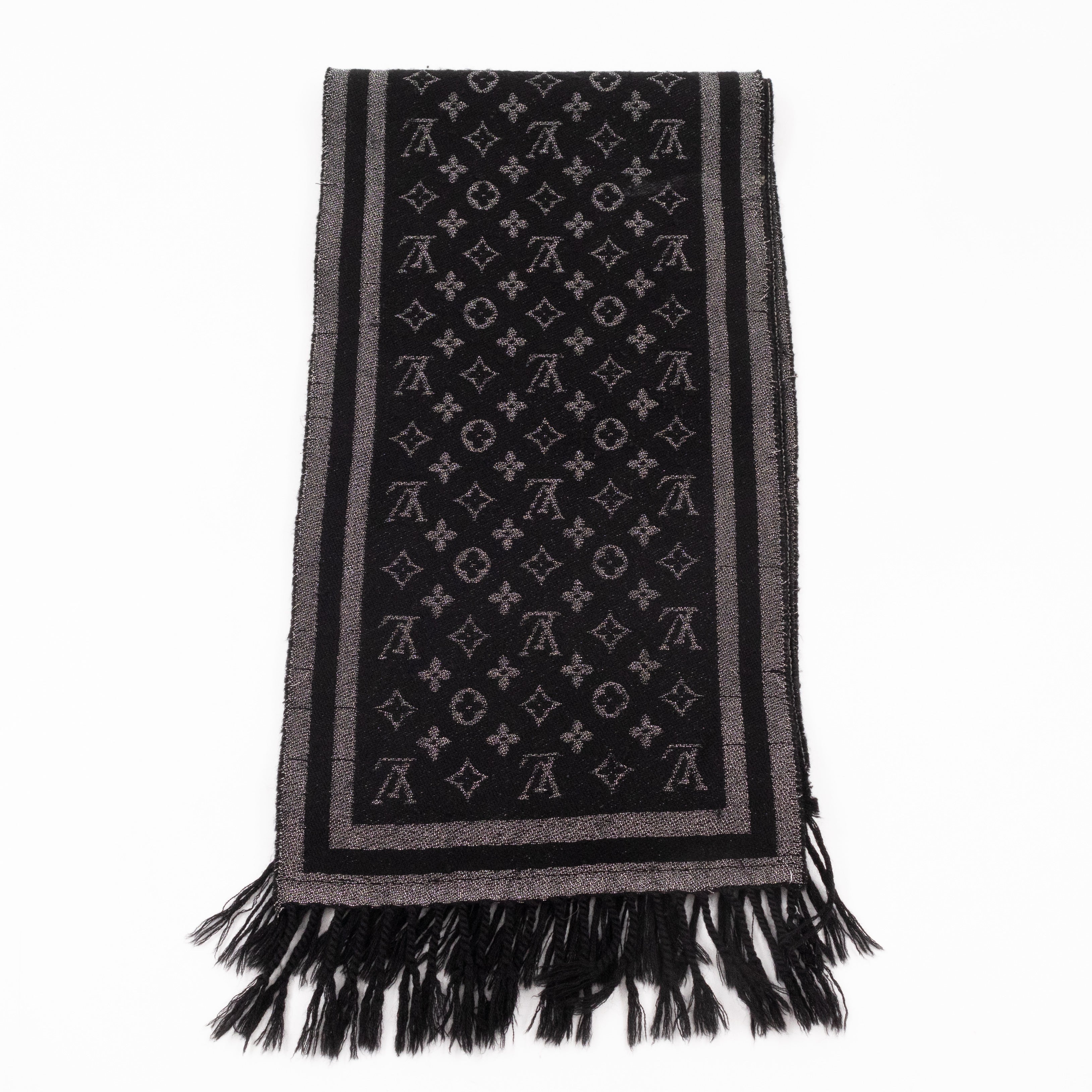 Monogram Black and Silver Fringe Scarf