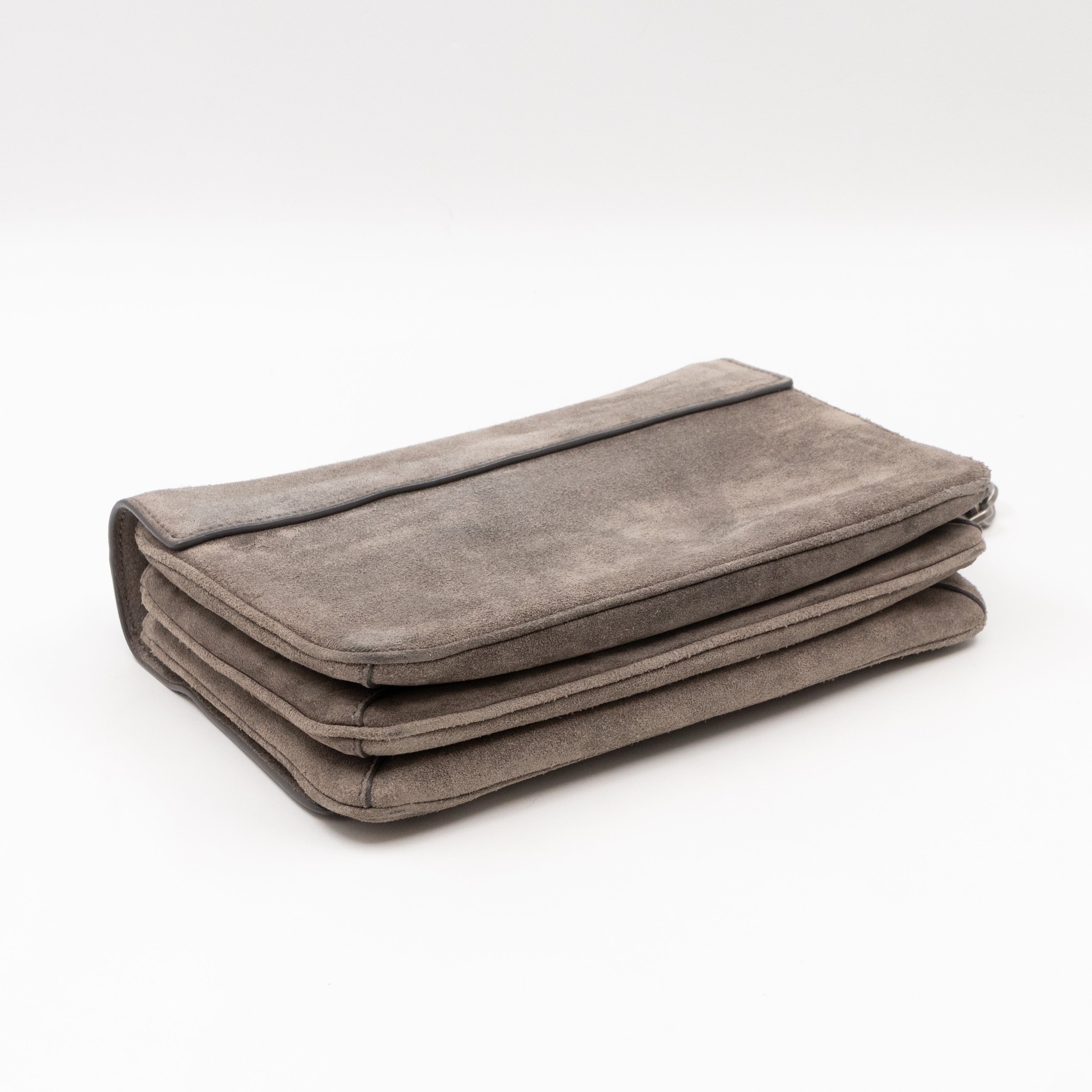 Chain Flap Shoulder Bag Grey Suede