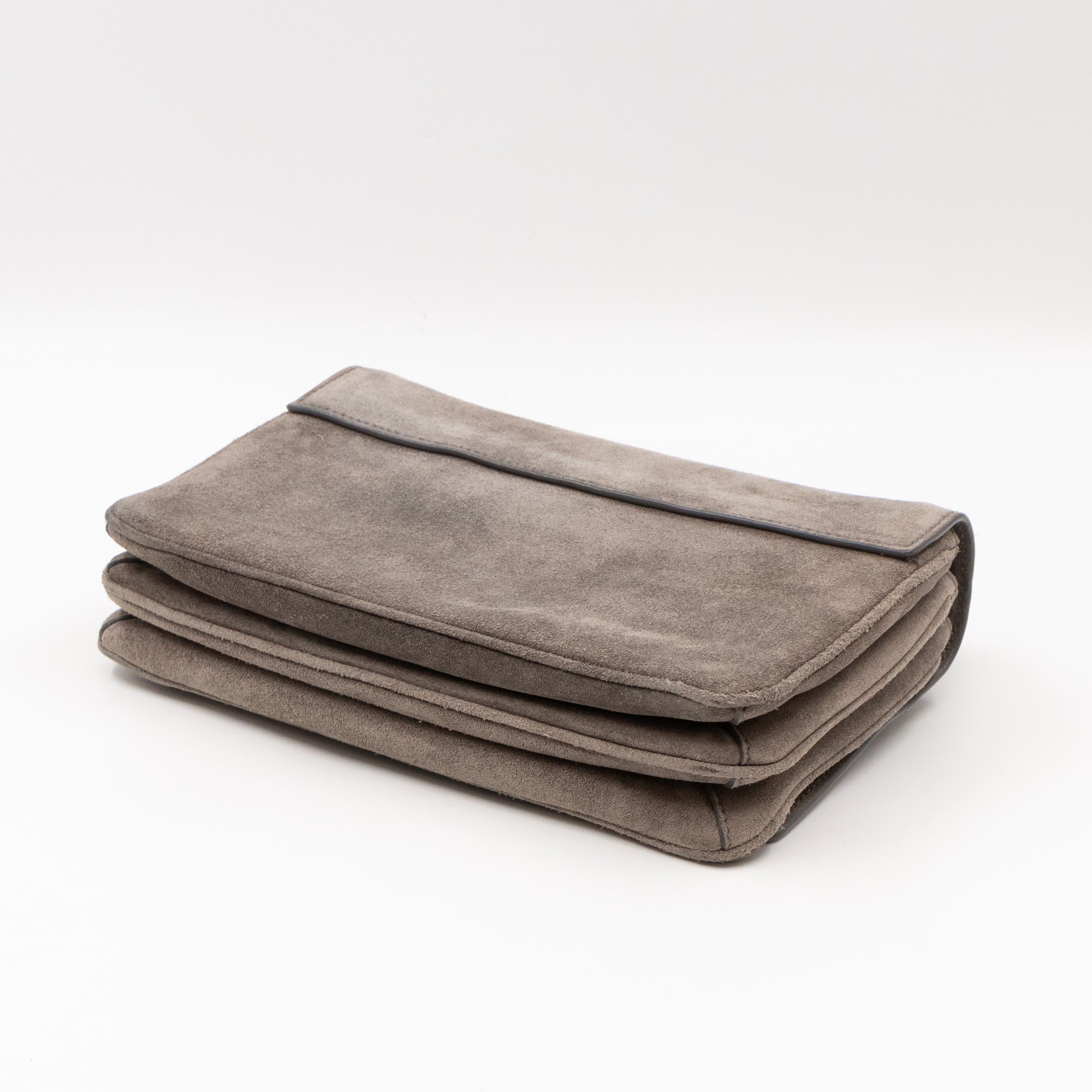 Chain Flap Shoulder Bag Grey Suede