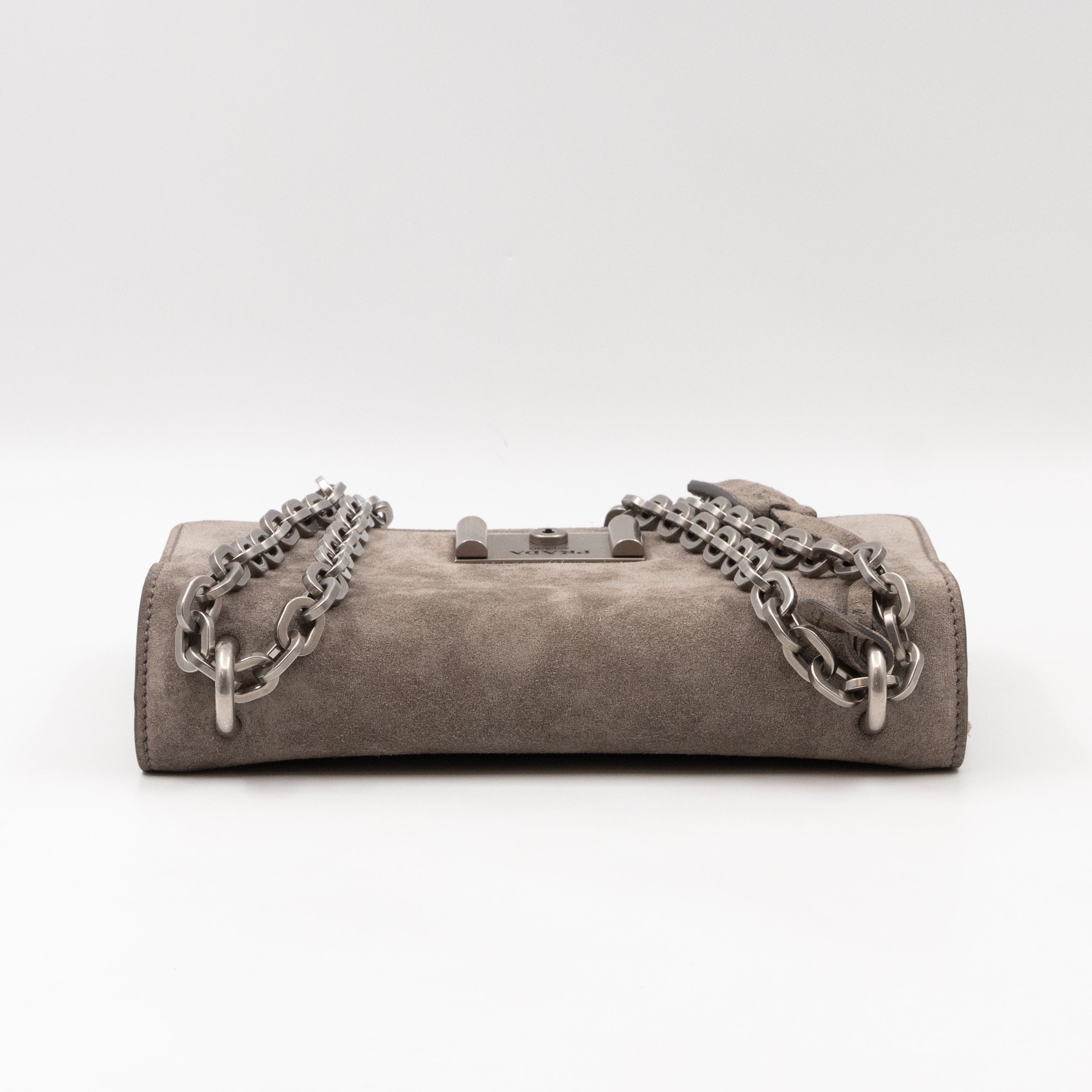 Chain Flap Shoulder Bag Grey Suede