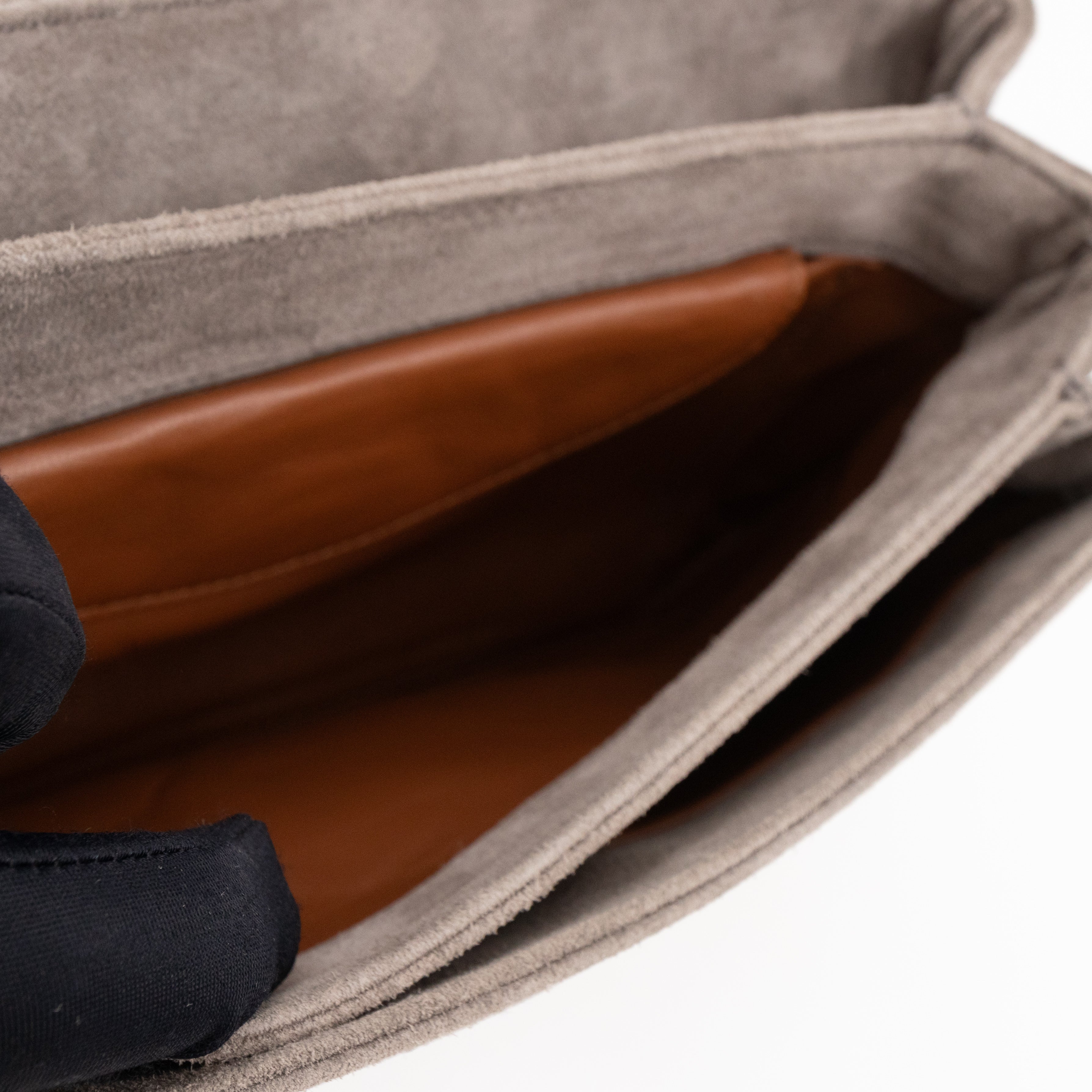 Chain Flap Shoulder Bag Grey Suede