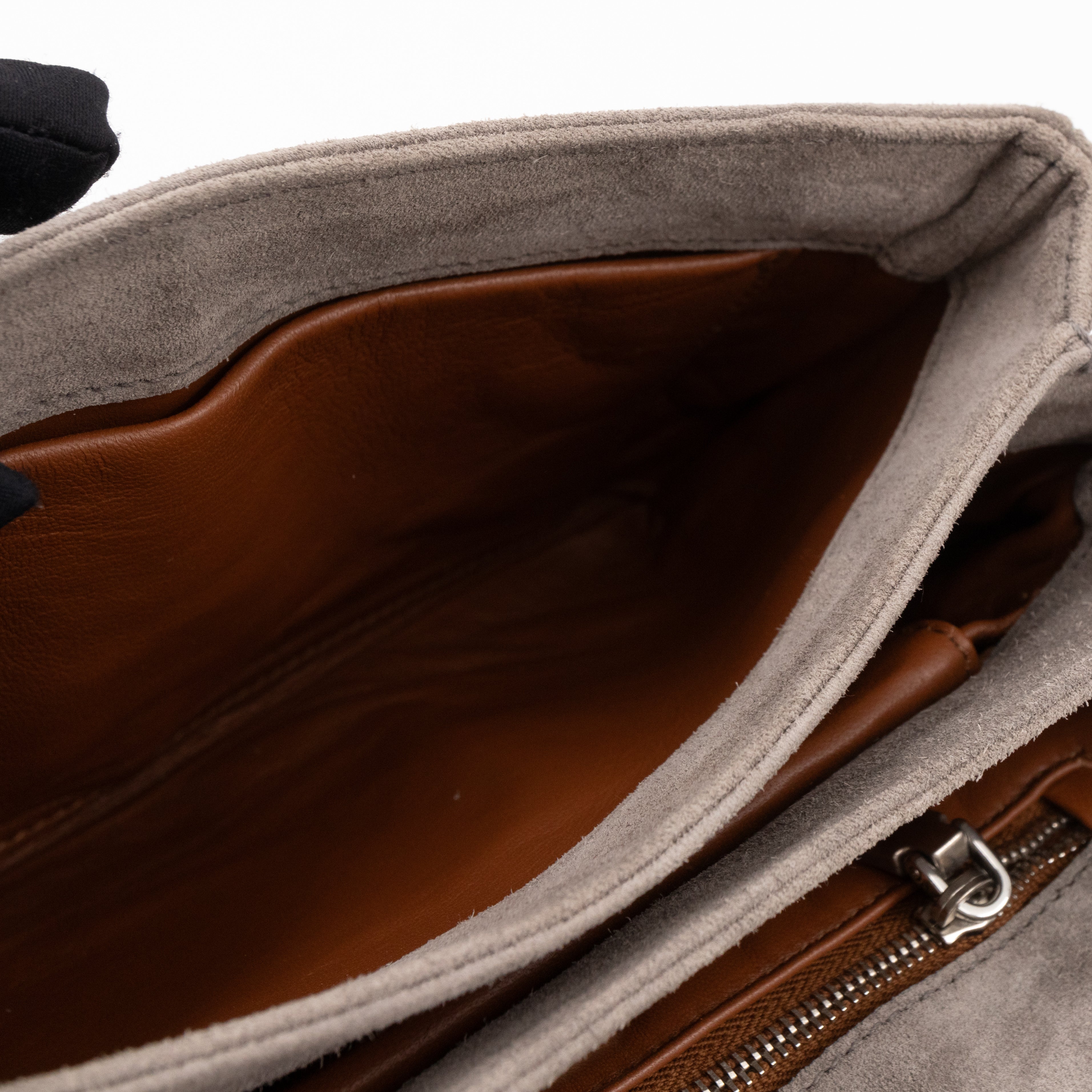 Chain Flap Shoulder Bag Grey Suede