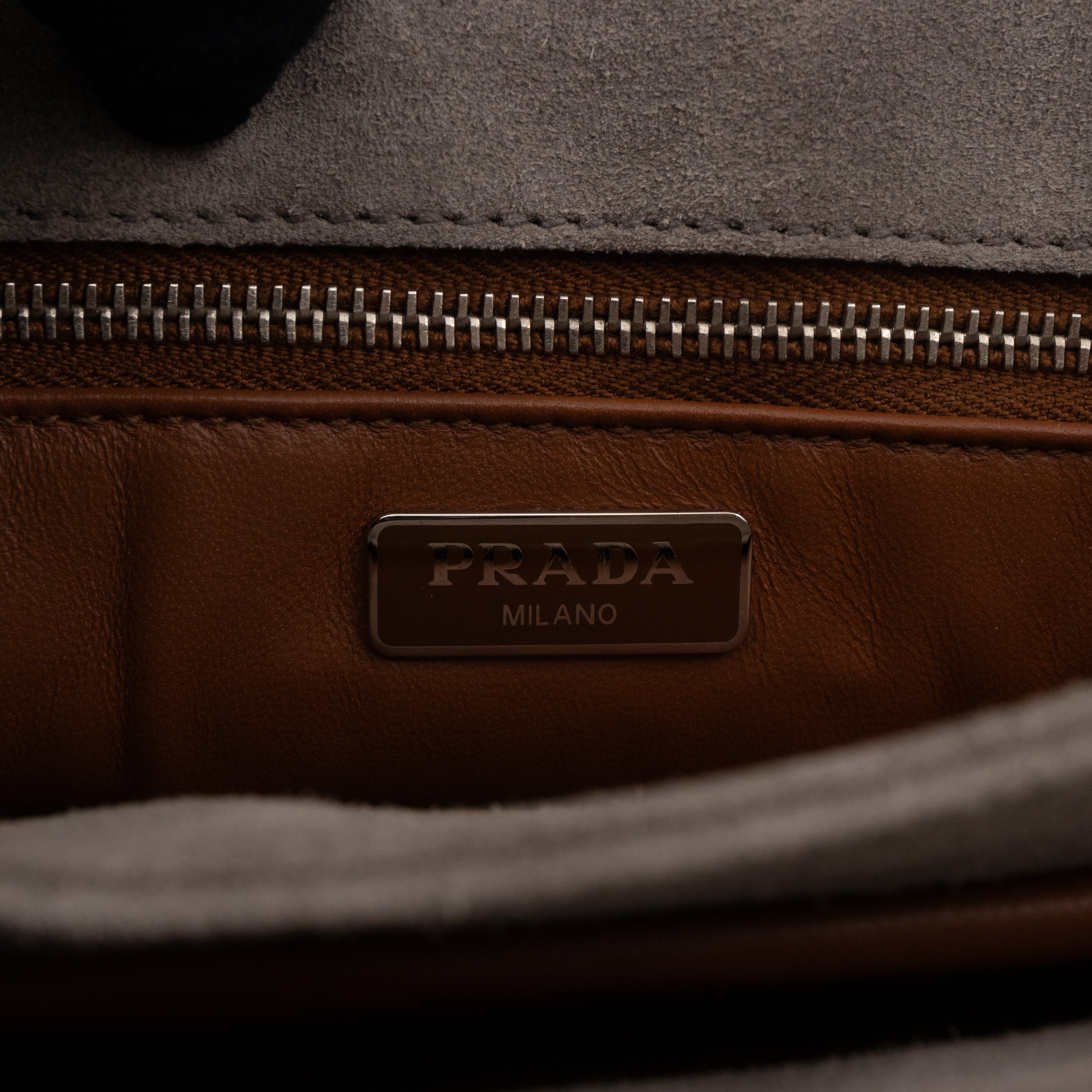 Chain Flap Shoulder Bag Grey Suede