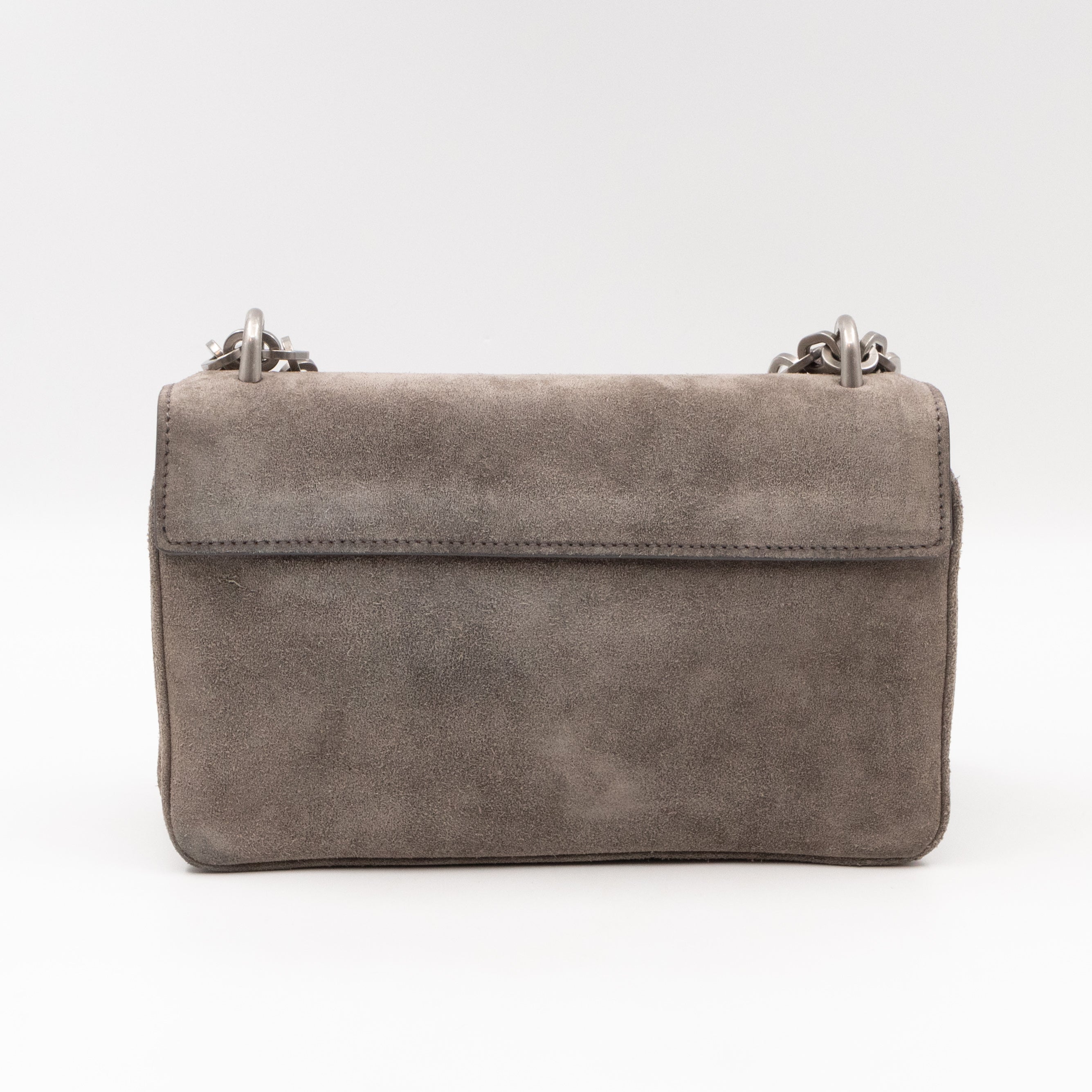Chain Flap Shoulder Bag Grey Suede