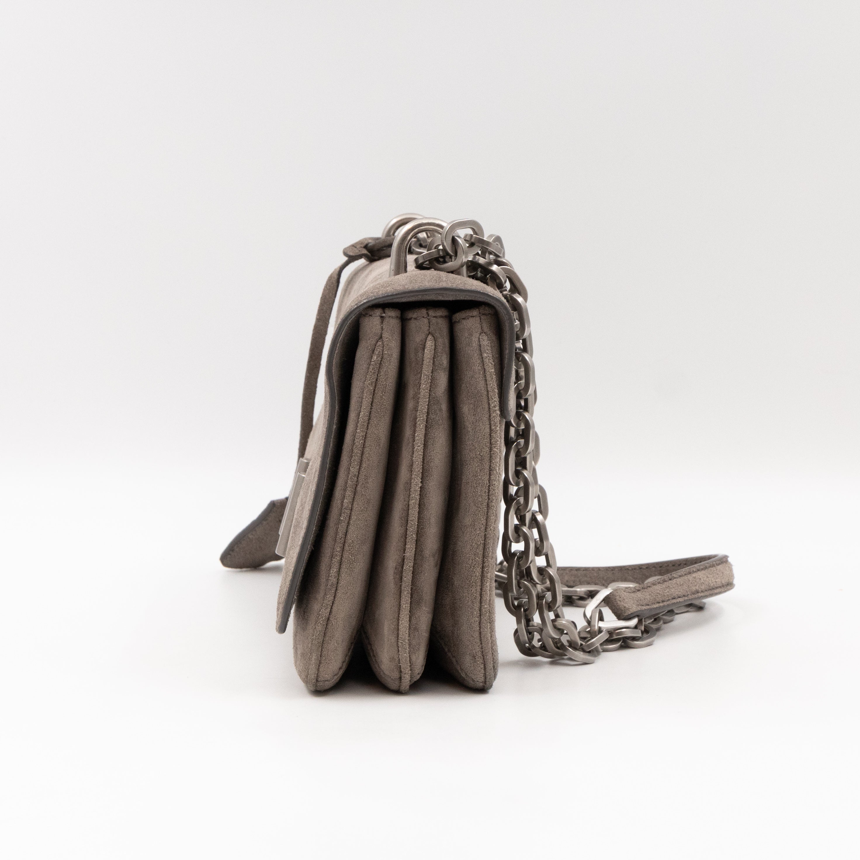 Chain Flap Shoulder Bag Grey Suede