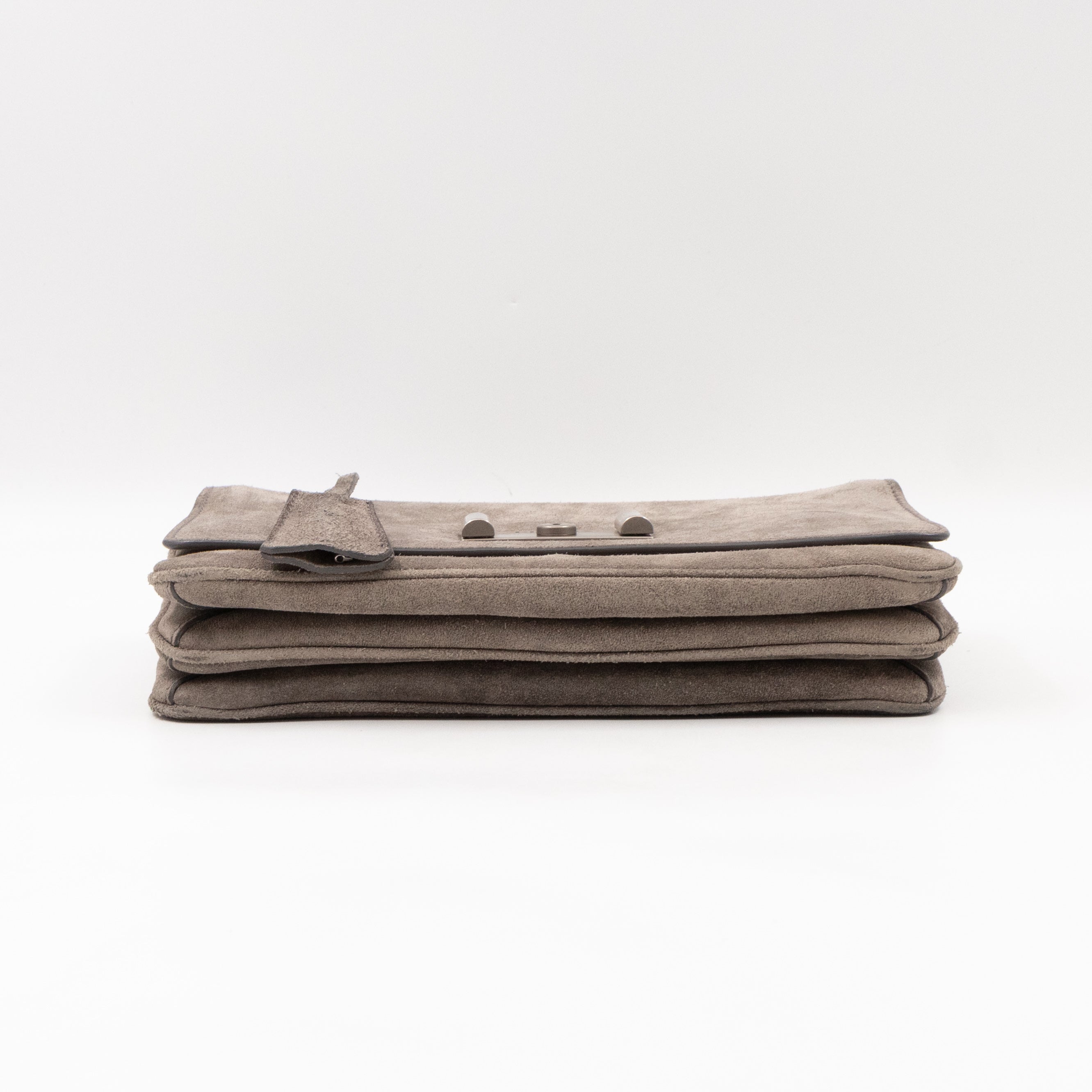 Chain Flap Shoulder Bag Grey Suede