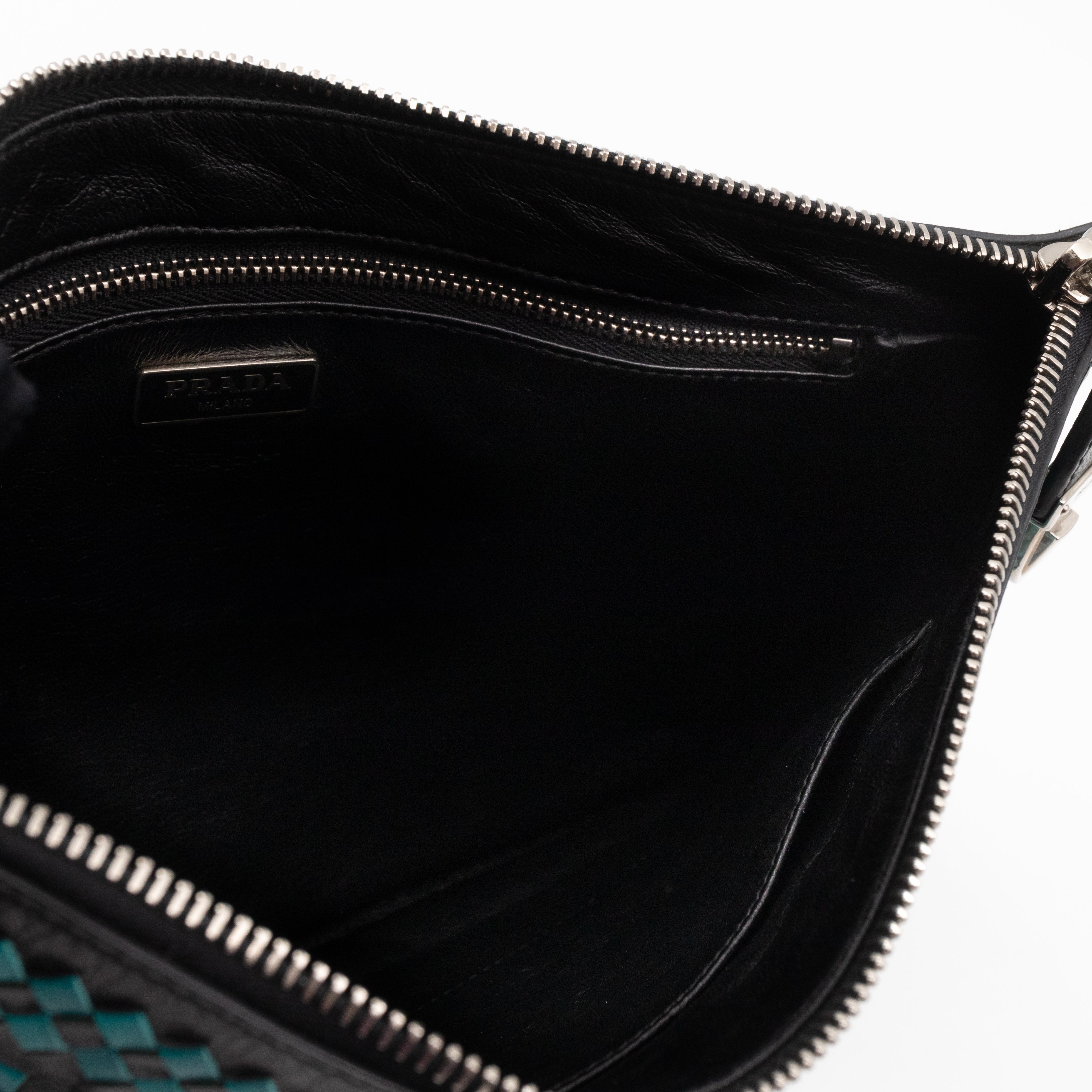 Madras Woven Clutch Turquoise and Black