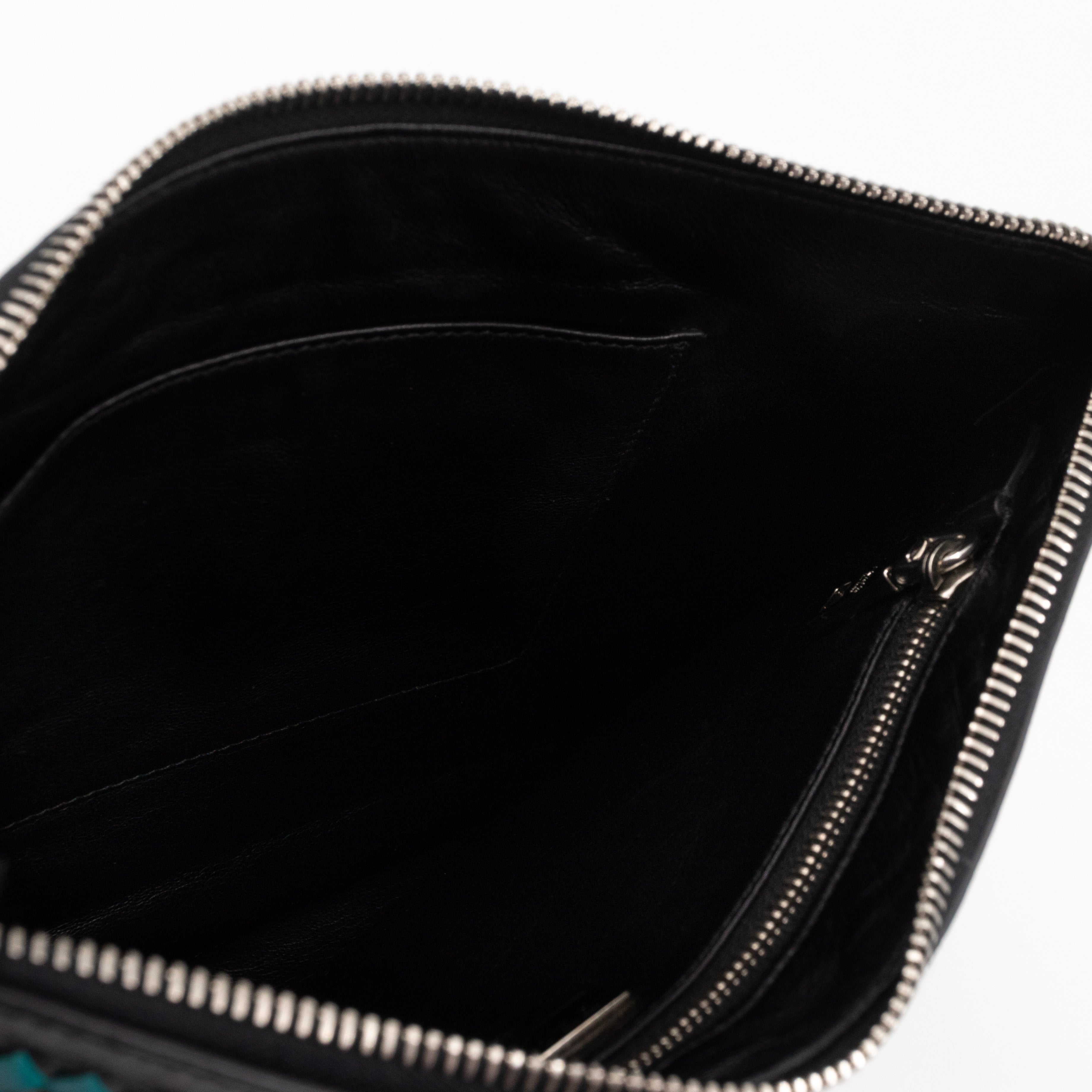 Madras Woven Clutch Turquoise and Black