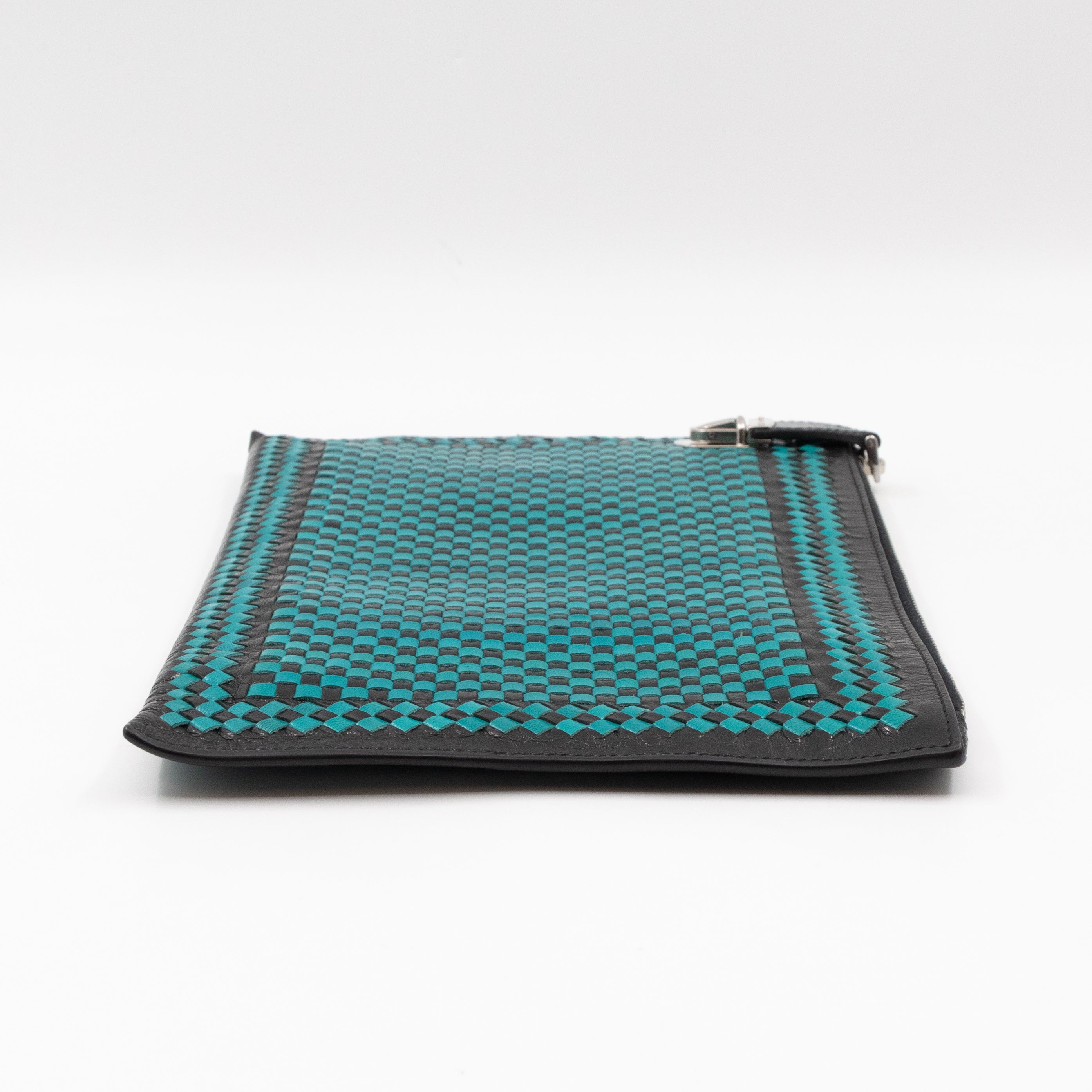 Madras Woven Clutch Turquoise and Black