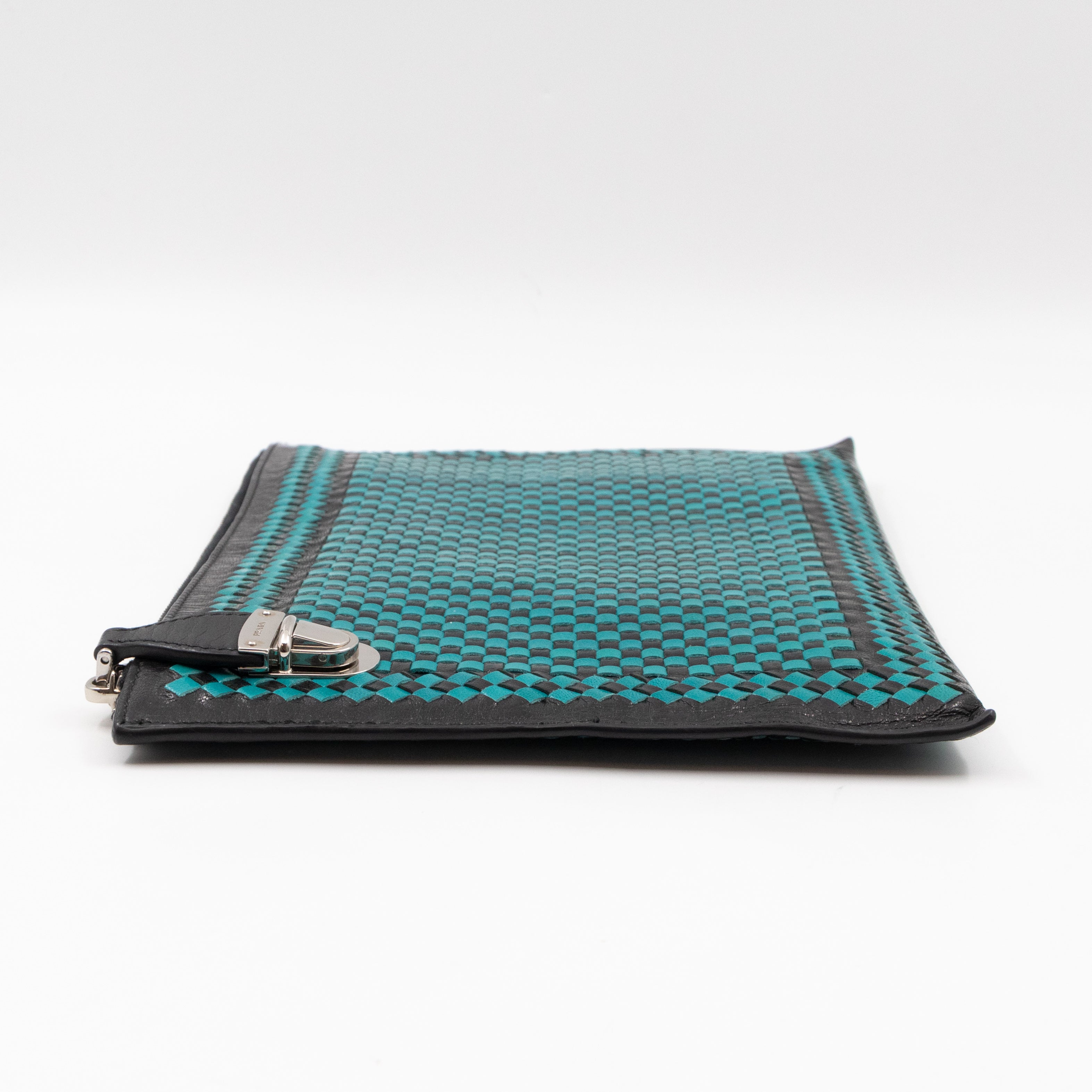 Madras Woven Clutch Turquoise and Black
