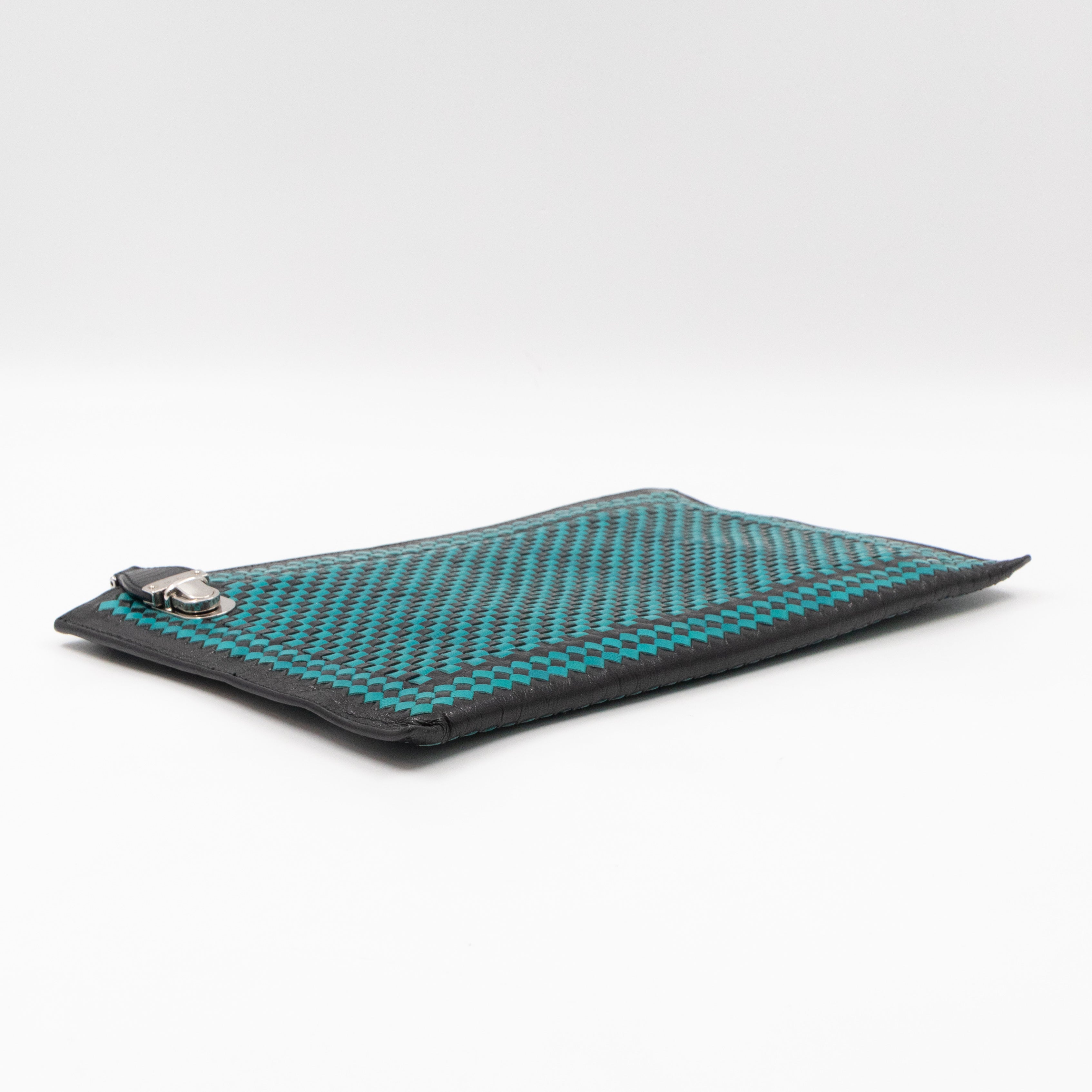 Madras Woven Clutch Turquoise and Black