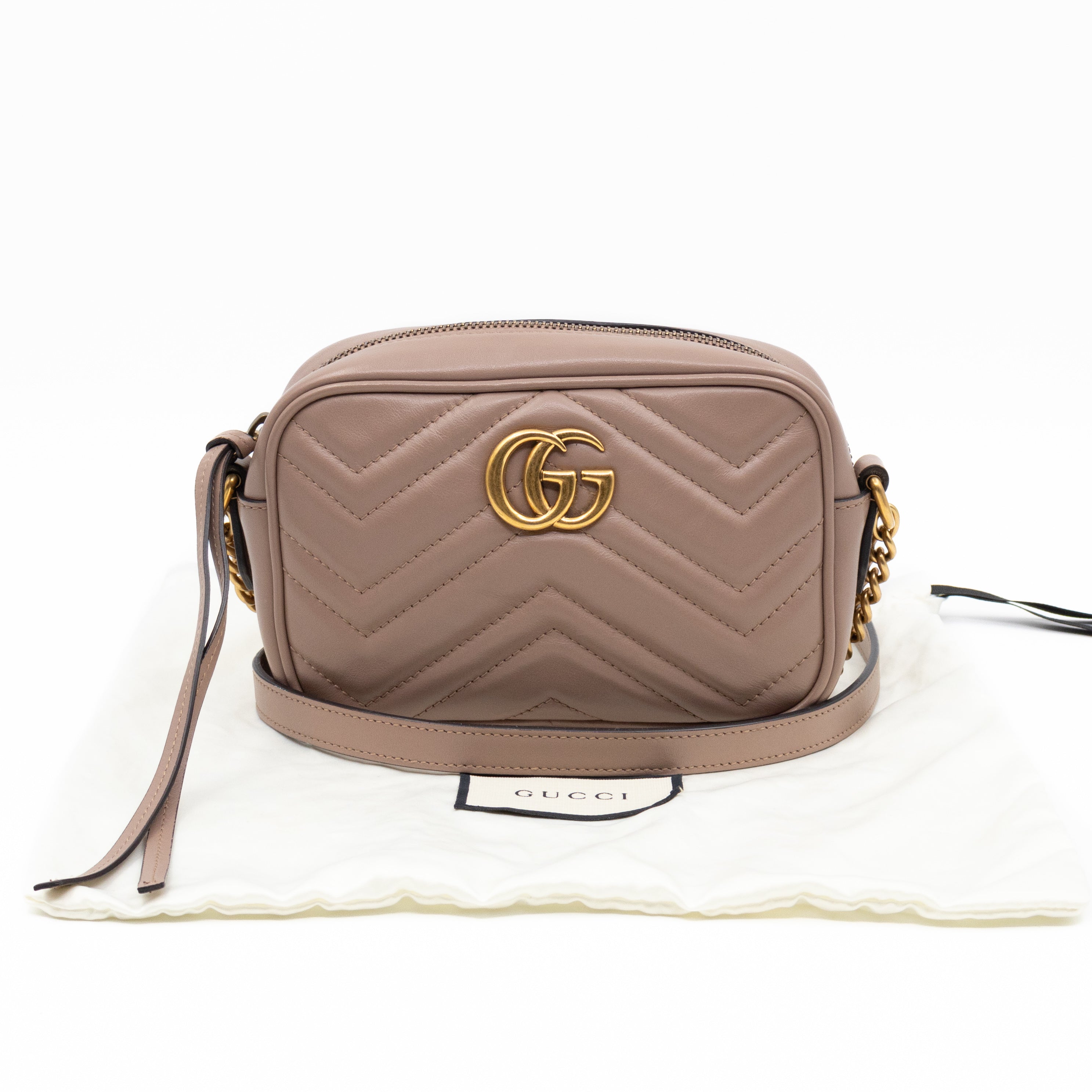 GG Marmont Mini Camera Bag Rose Beige Leather