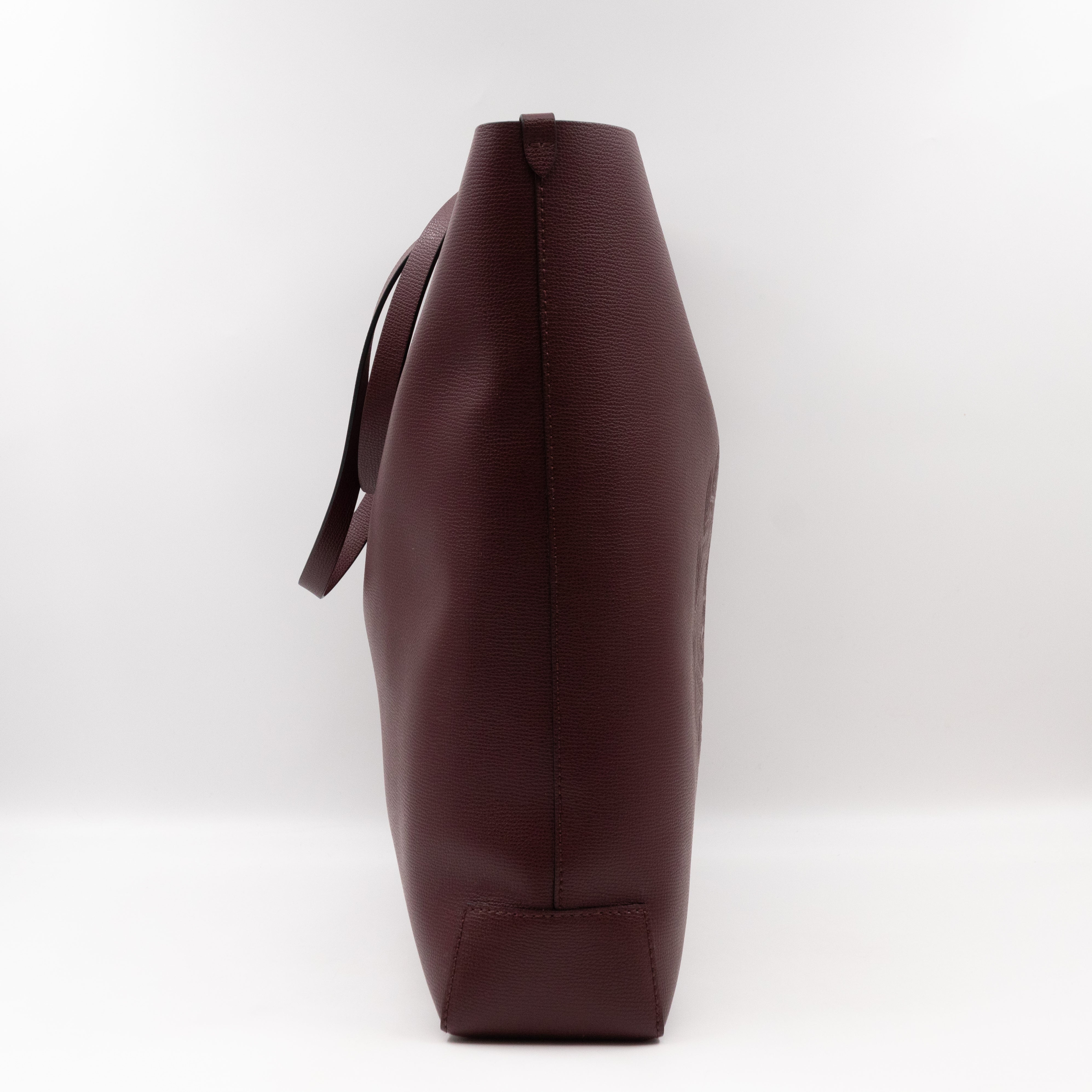 Large Embossed Crest Tote Burgundy Leather & House Check