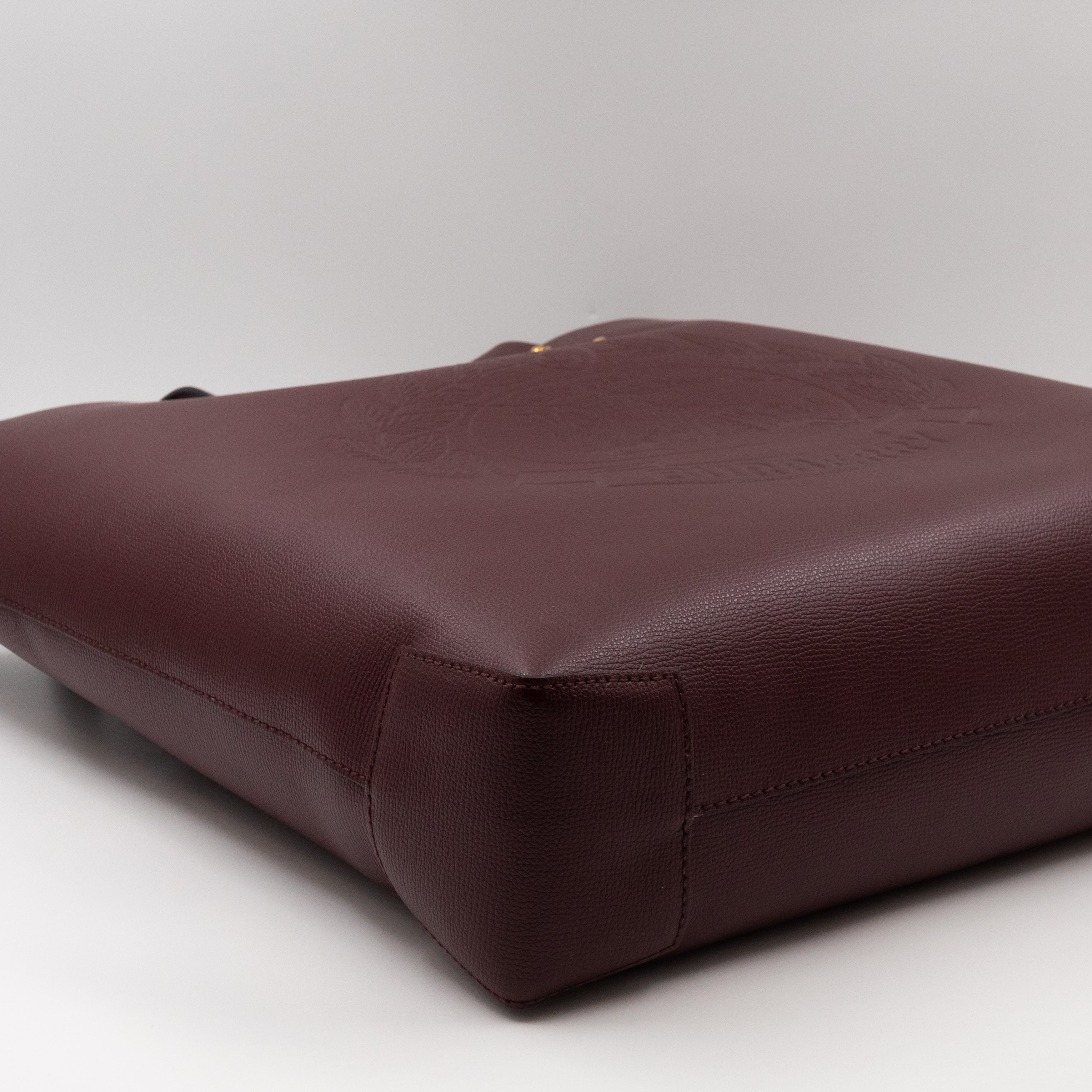 Large Embossed Crest Tote Burgundy Leather & House Check