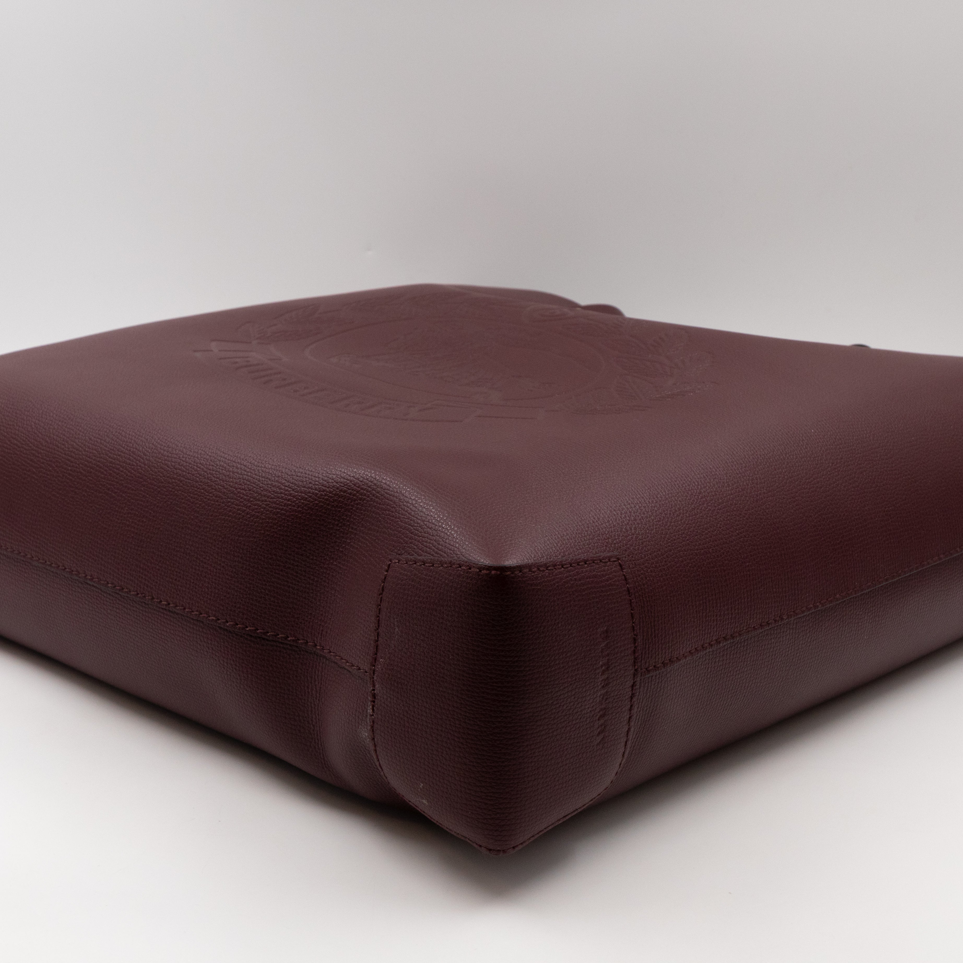 Large Embossed Crest Tote Burgundy Leather & House Check