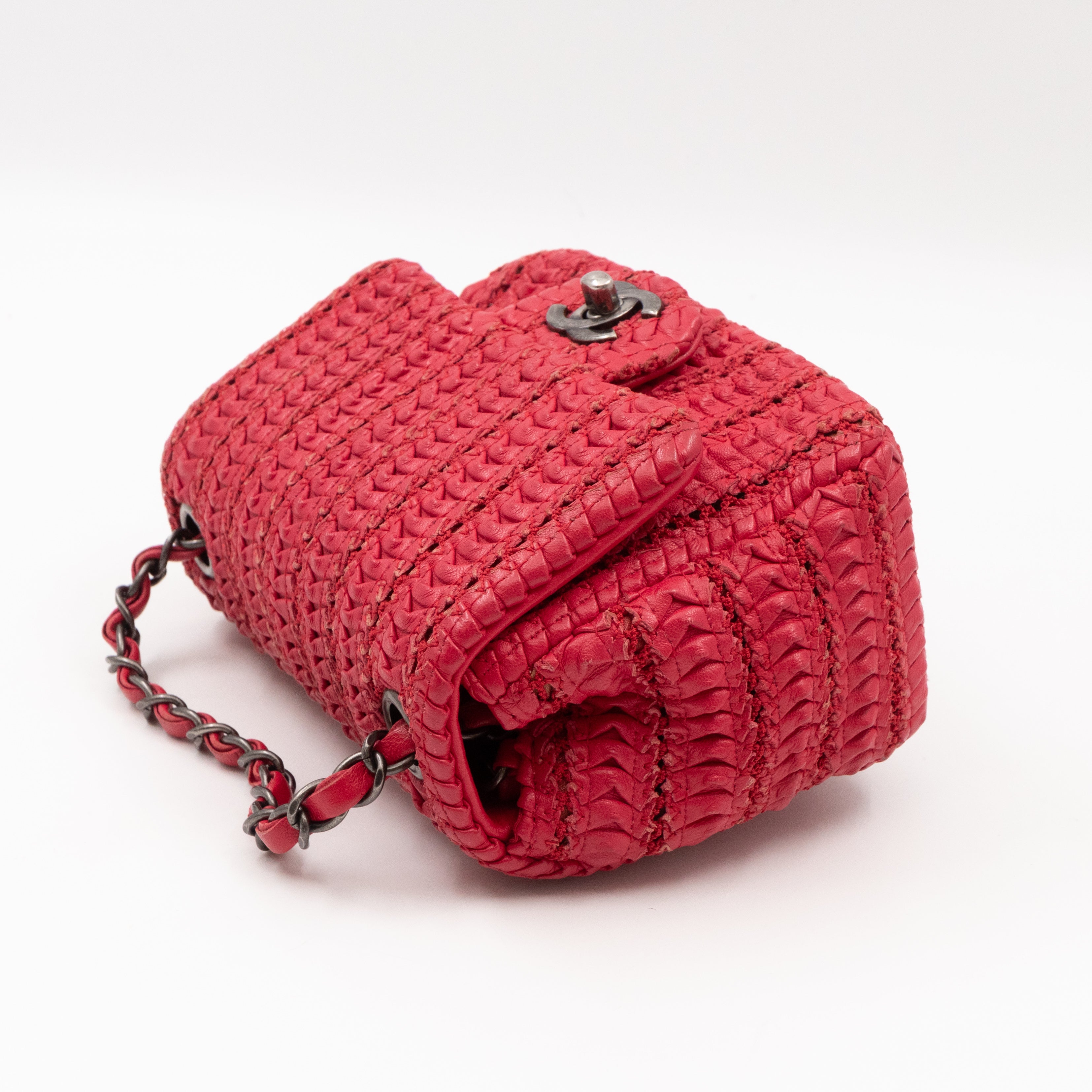 Classic Flap Mini Square Crochet Red Lambskin