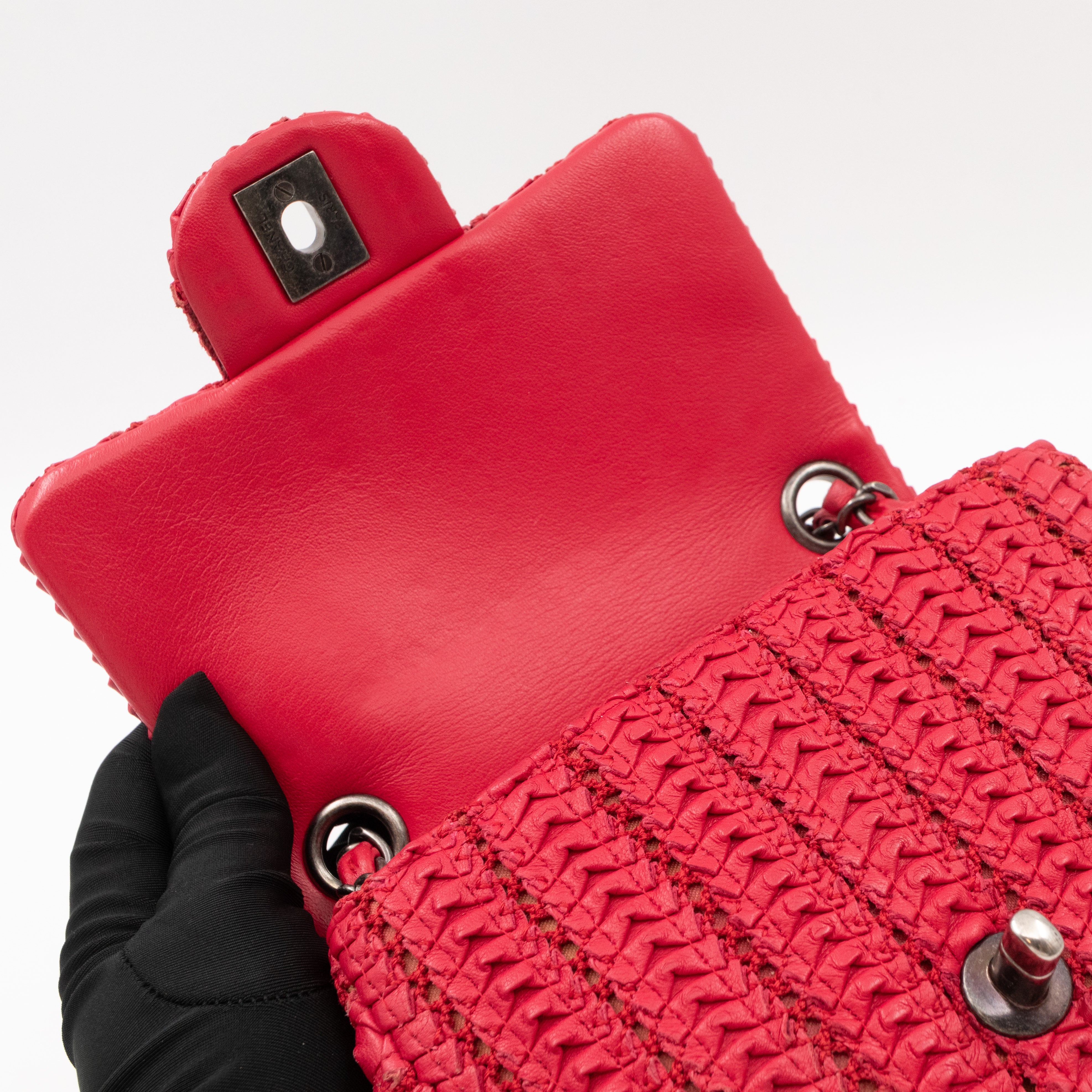 Classic Flap Mini Square Crochet Red Lambskin