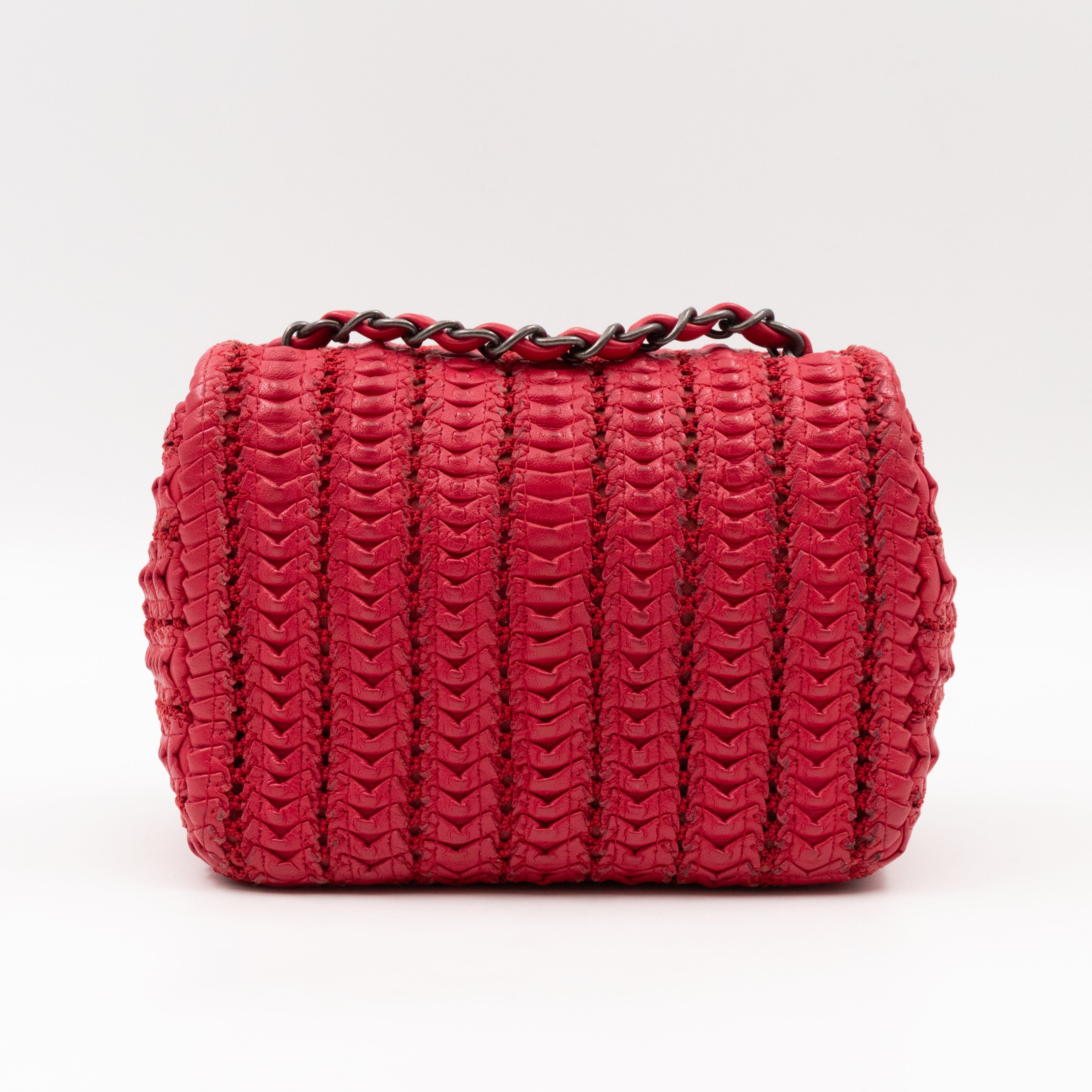 Classic Flap Mini Square Crochet Red Lambskin