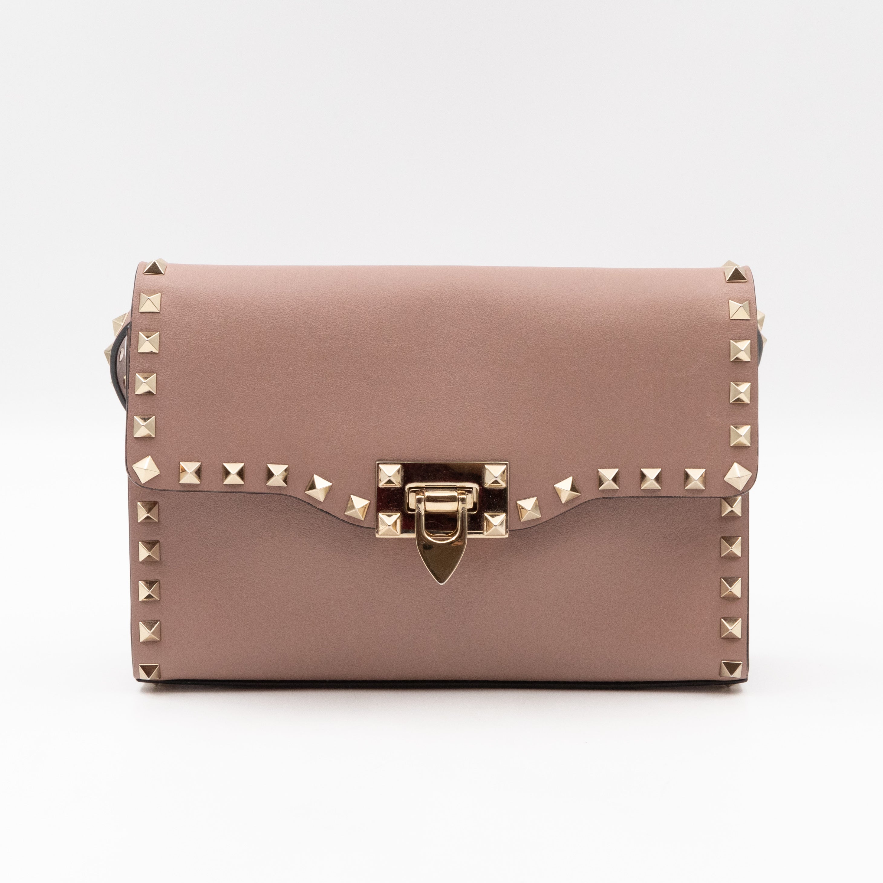 Small Rockstud Flip Lock Crossbody Bag Poudre Grainy Calfskin