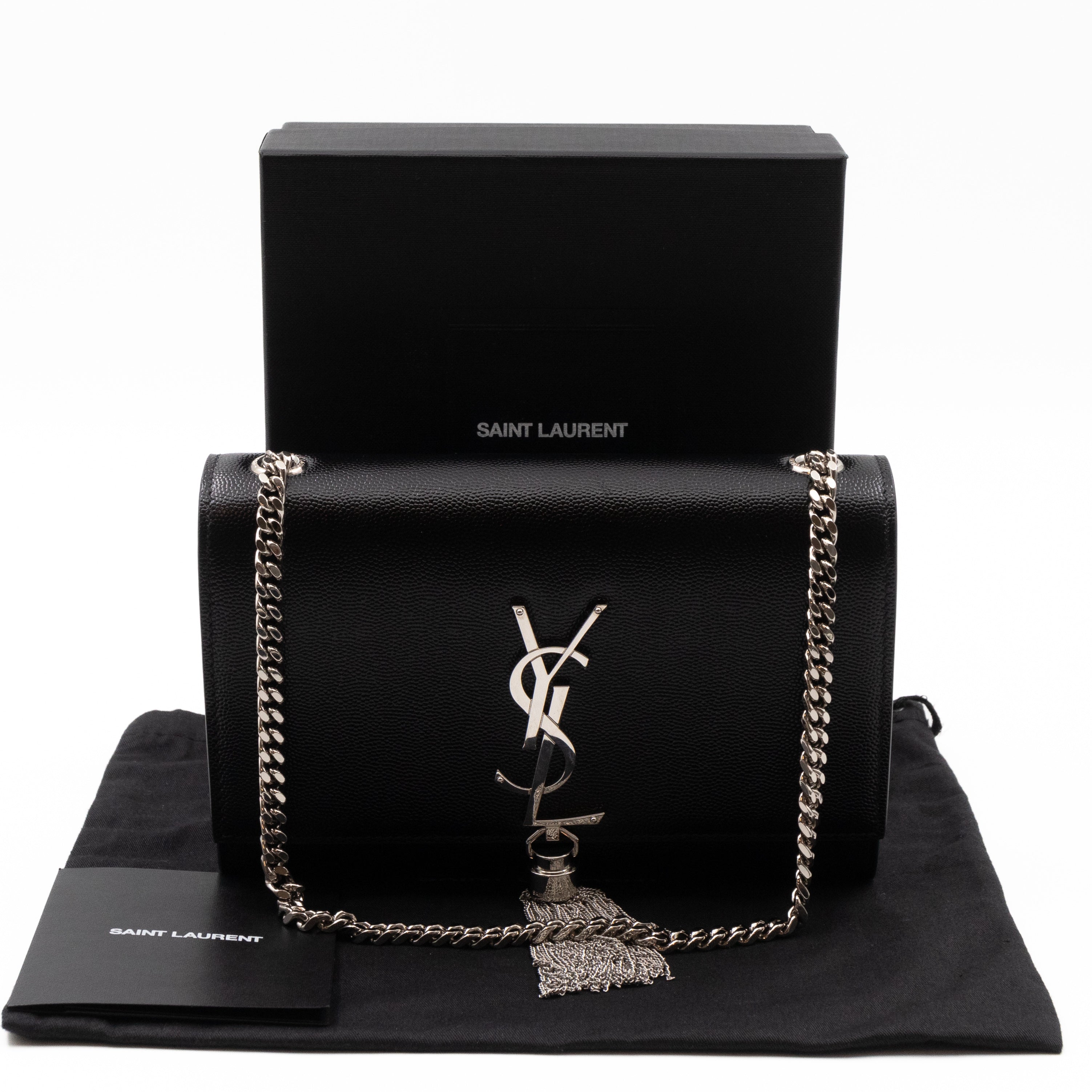 Kate Small Tassel Grained Leather Black and Silver
