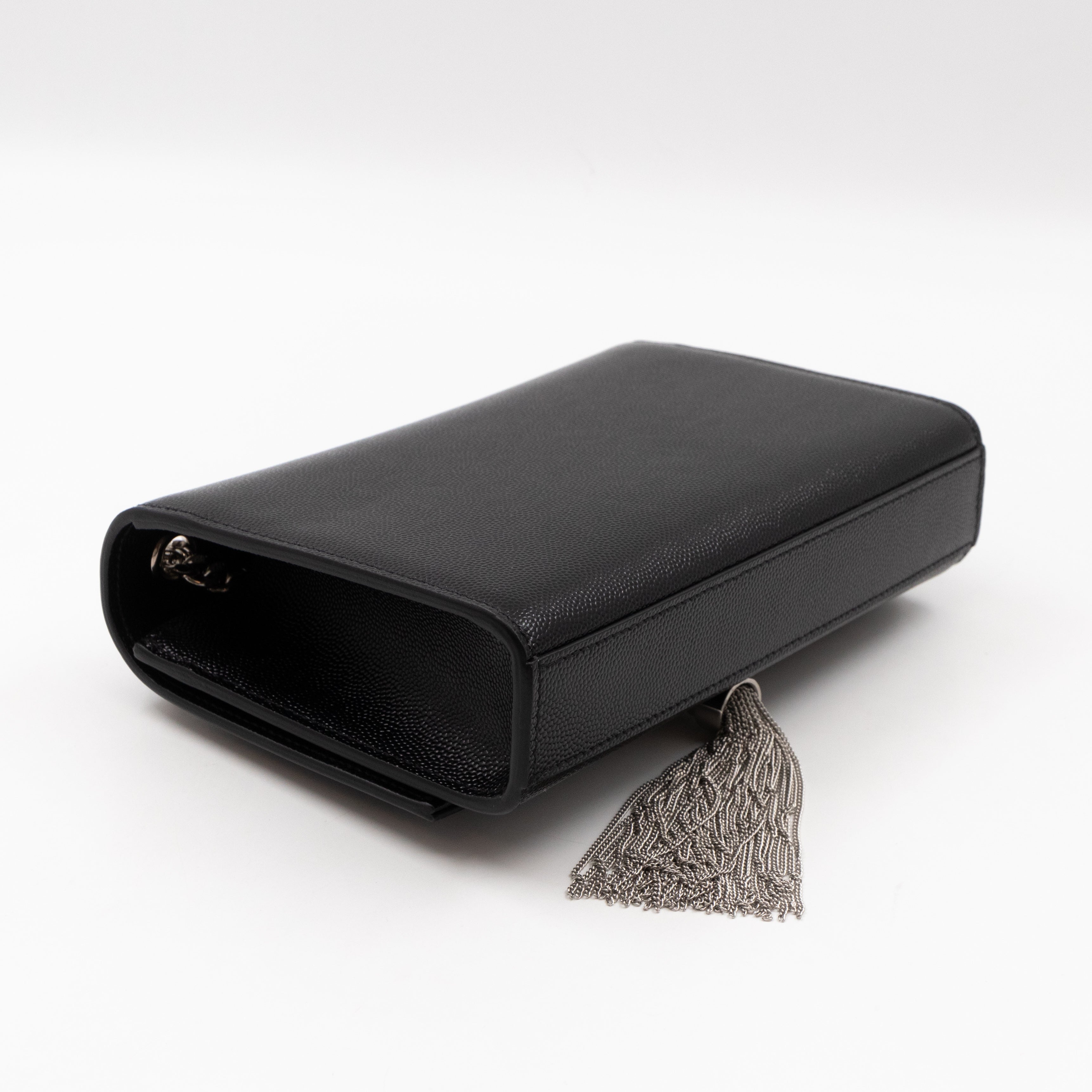 Kate Small Tassel Grained Leather Black and Silver