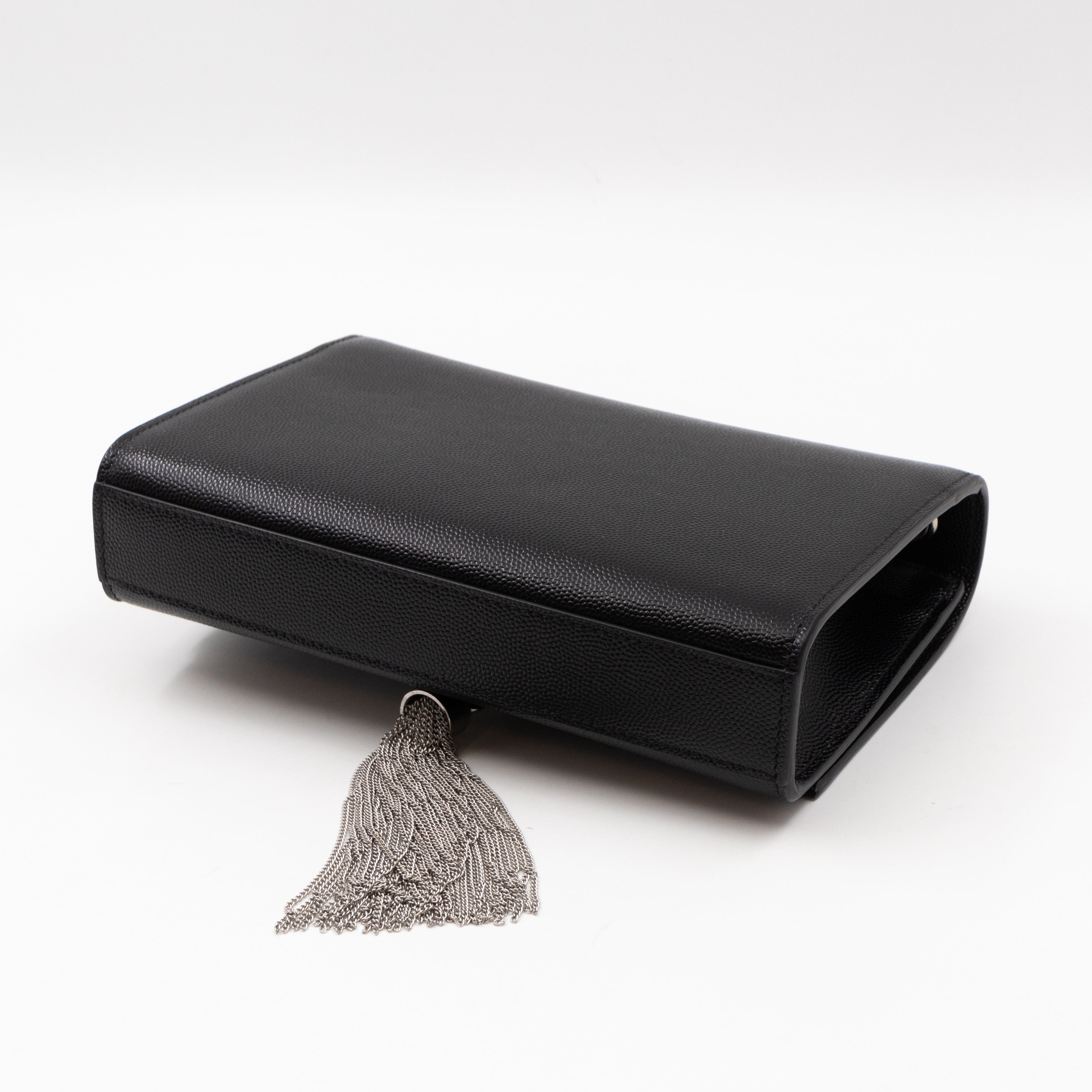 Kate Small Tassel Grained Leather Black and Silver