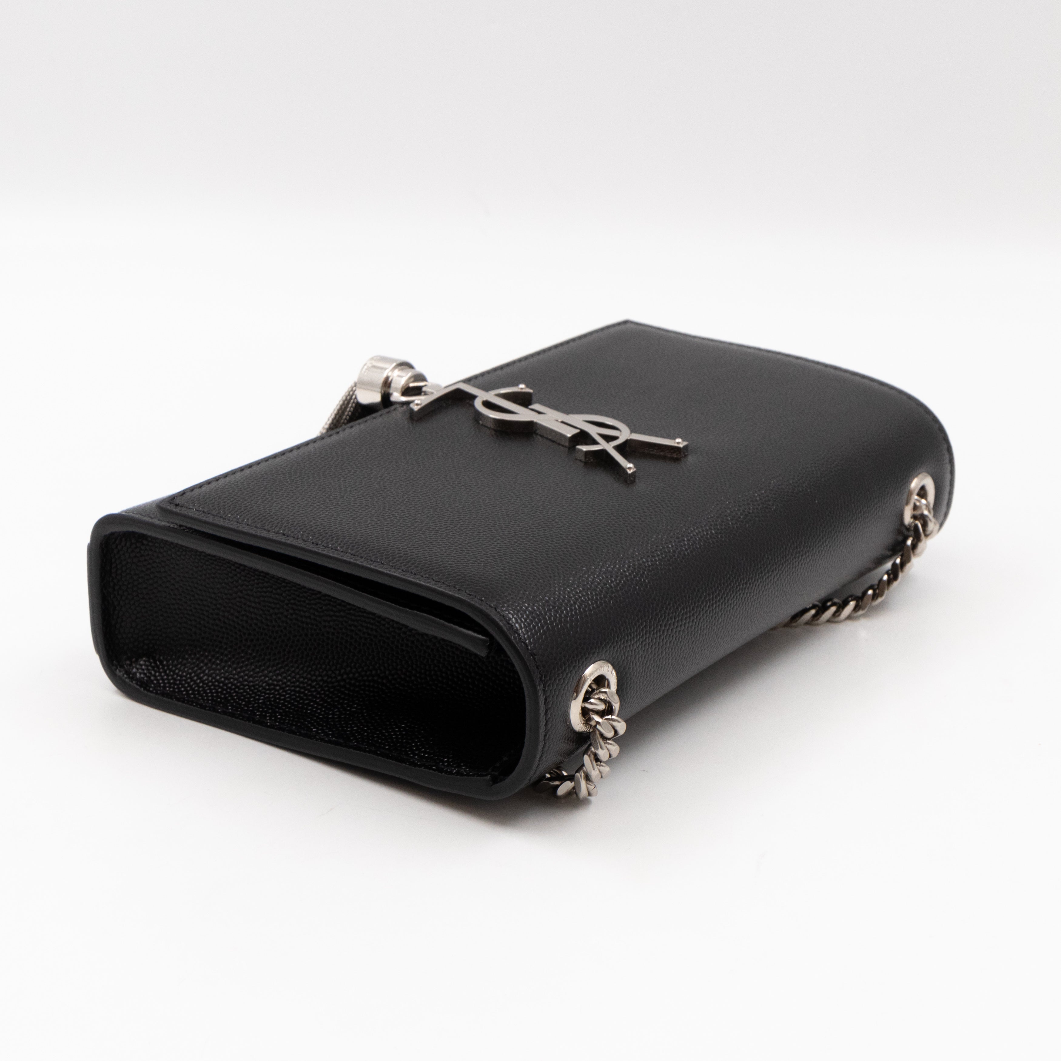 Kate Small Tassel Grained Leather Black and Silver