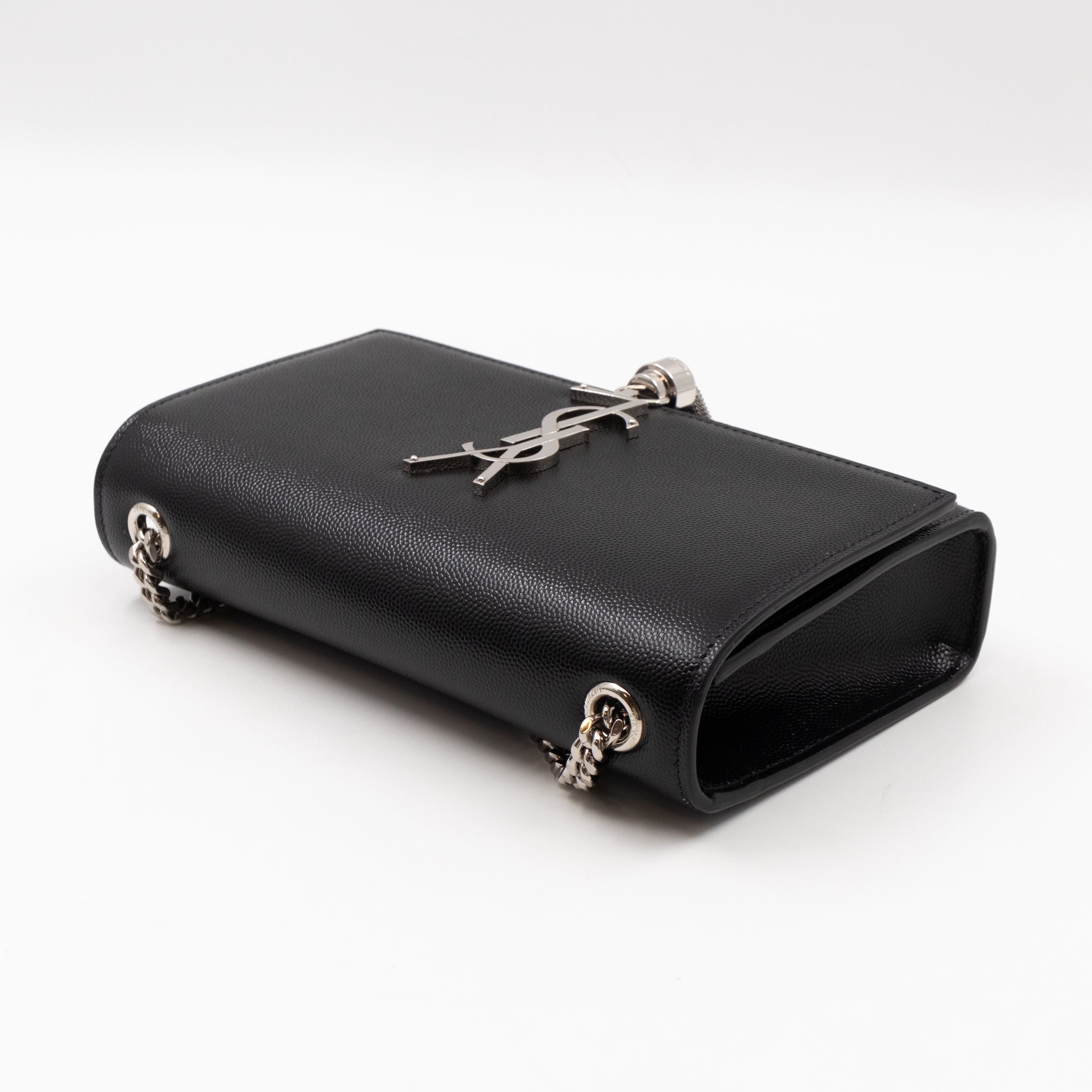 Kate Small Tassel Grained Leather Black and Silver