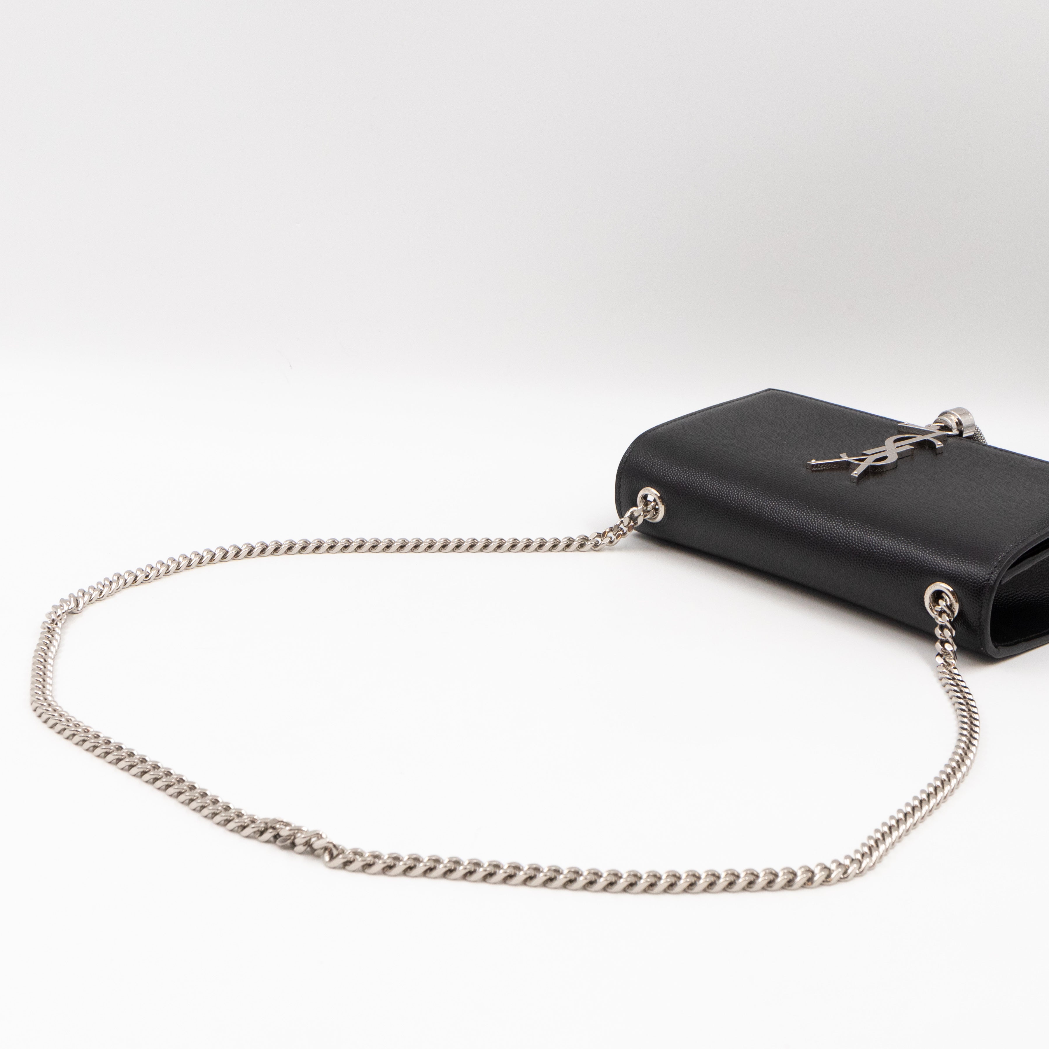 Kate Small Tassel Grained Leather Black and Silver