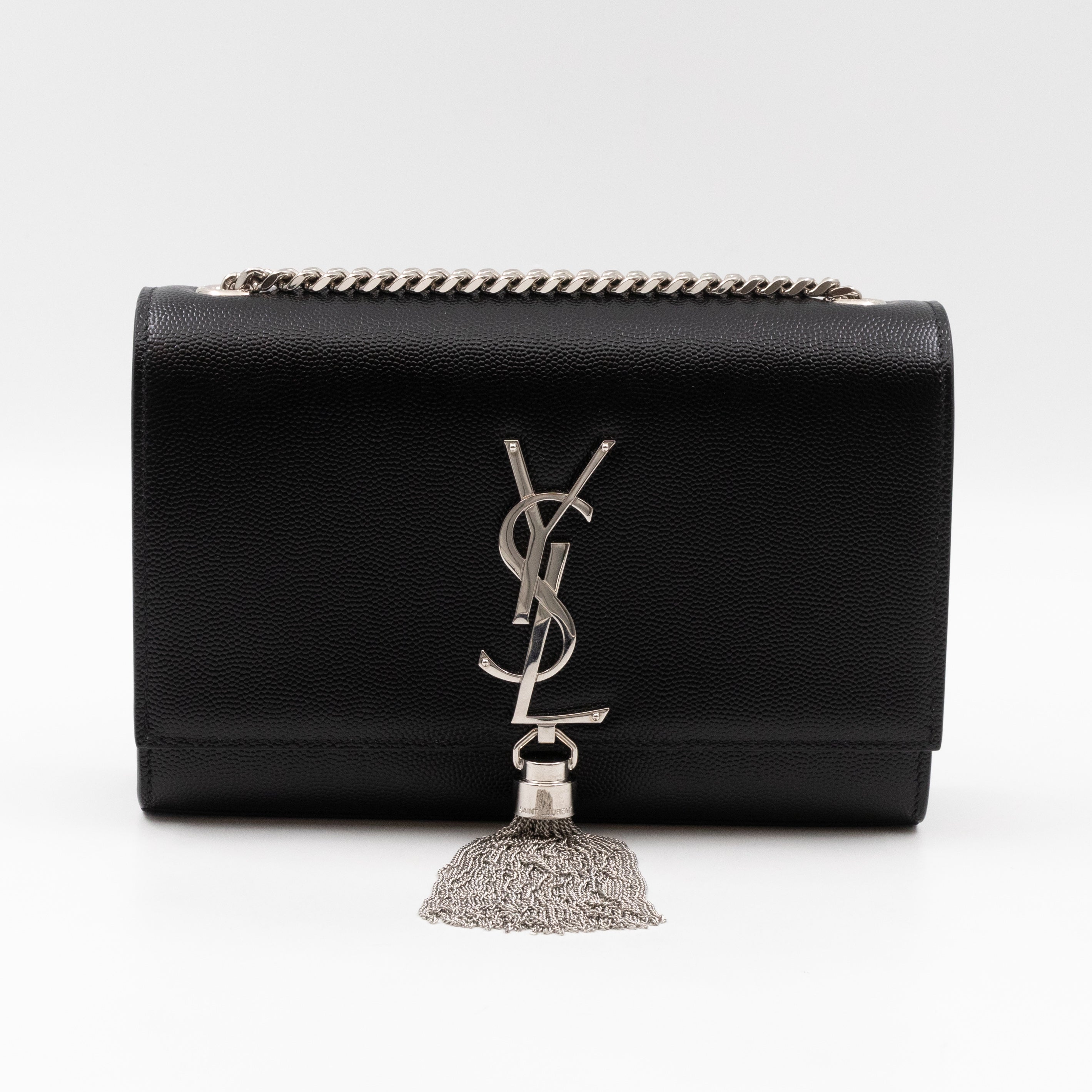 Kate Small Tassel Grained Leather Black and Silver