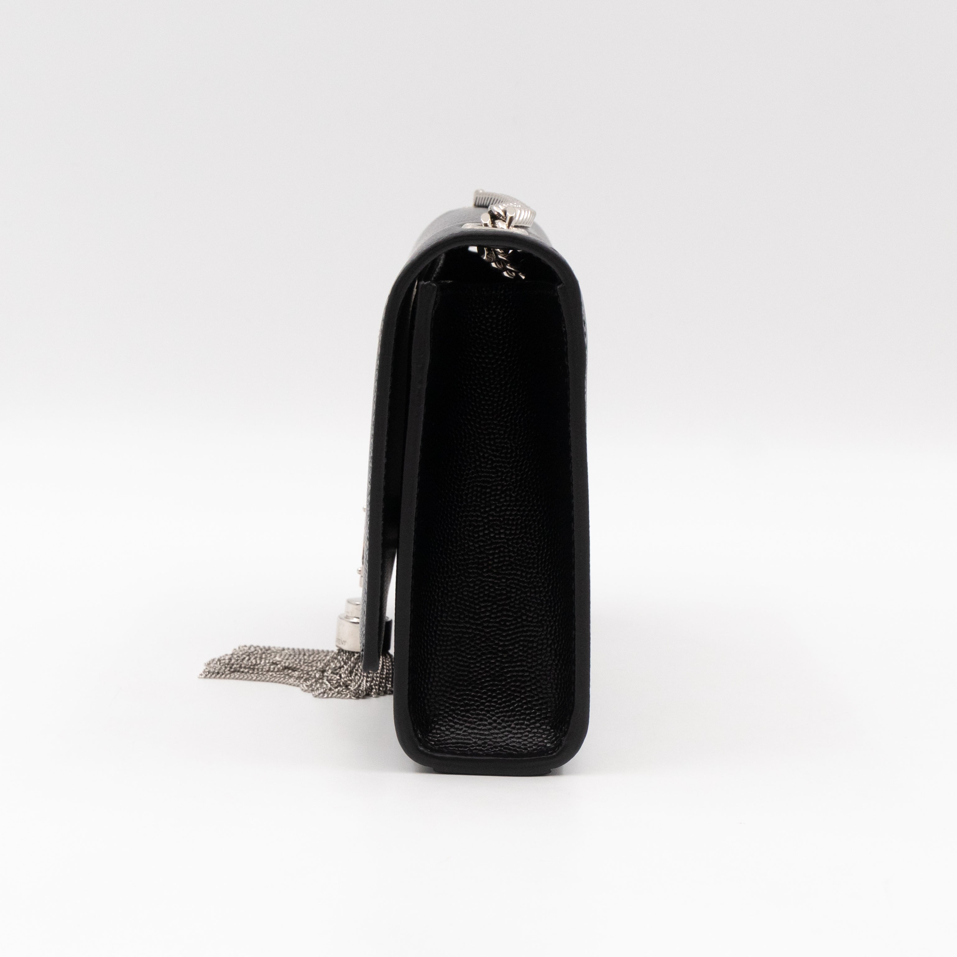 Kate Small Tassel Grained Leather Black and Silver