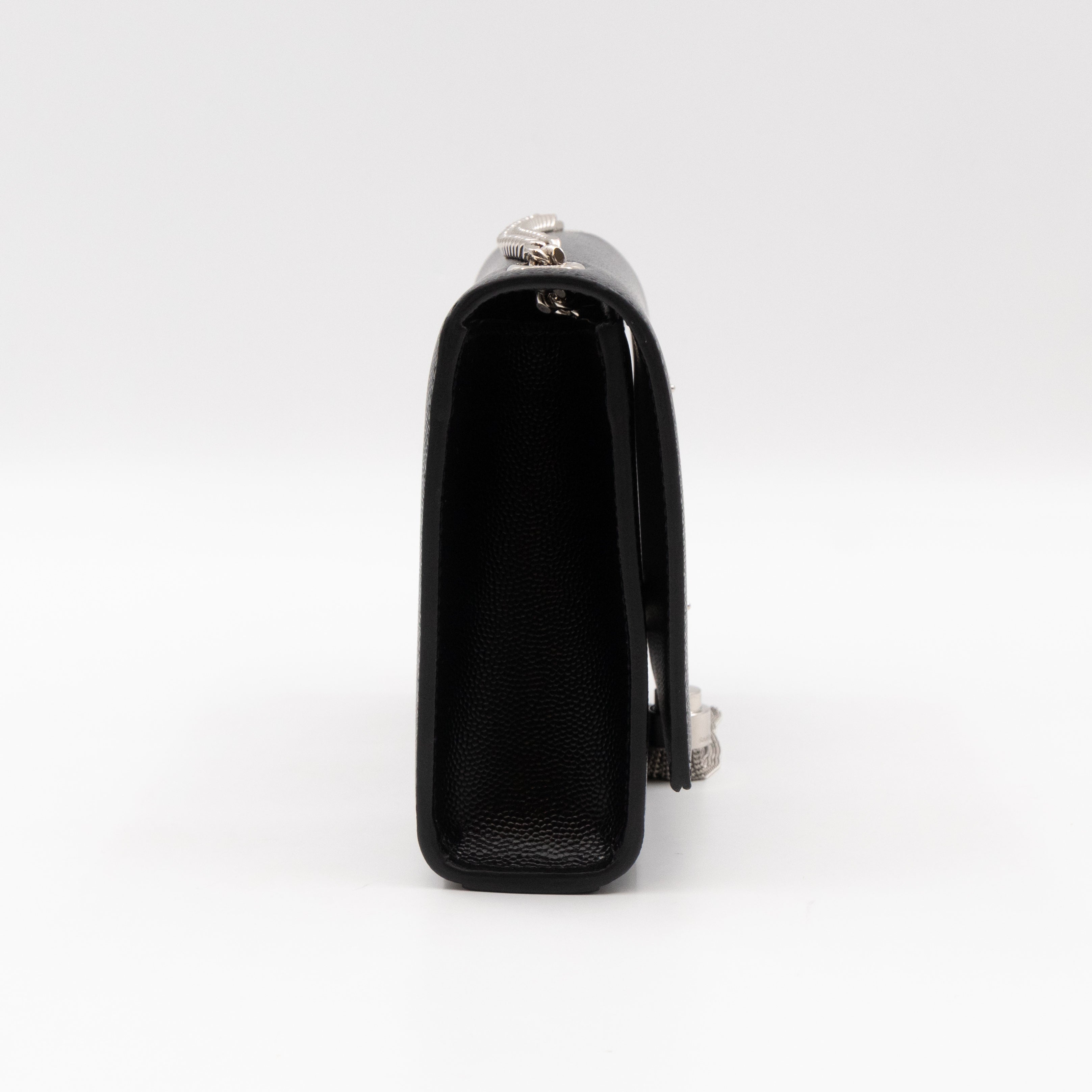 Kate Small Tassel Grained Leather Black and Silver