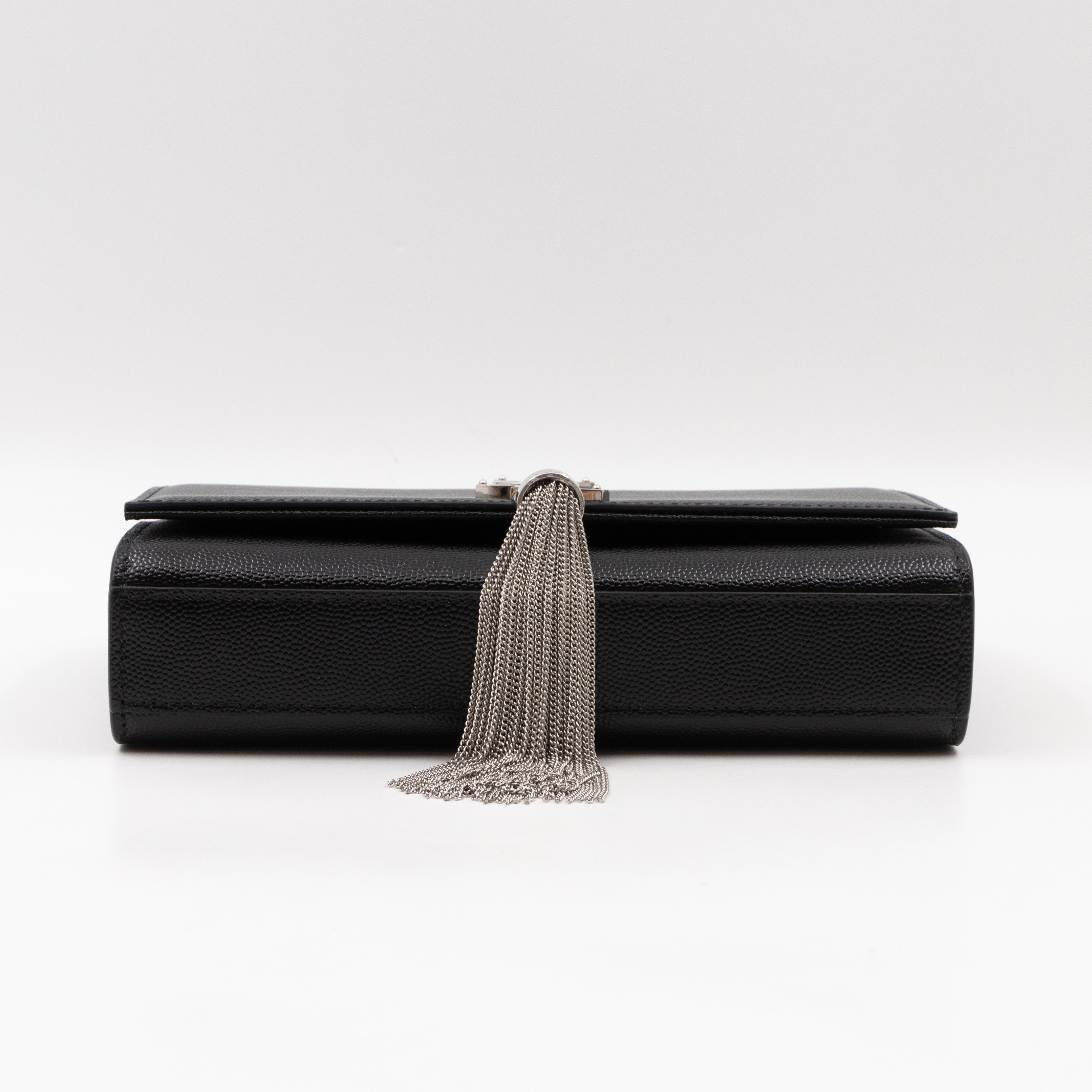 Kate Small Tassel Grained Leather Black and Silver