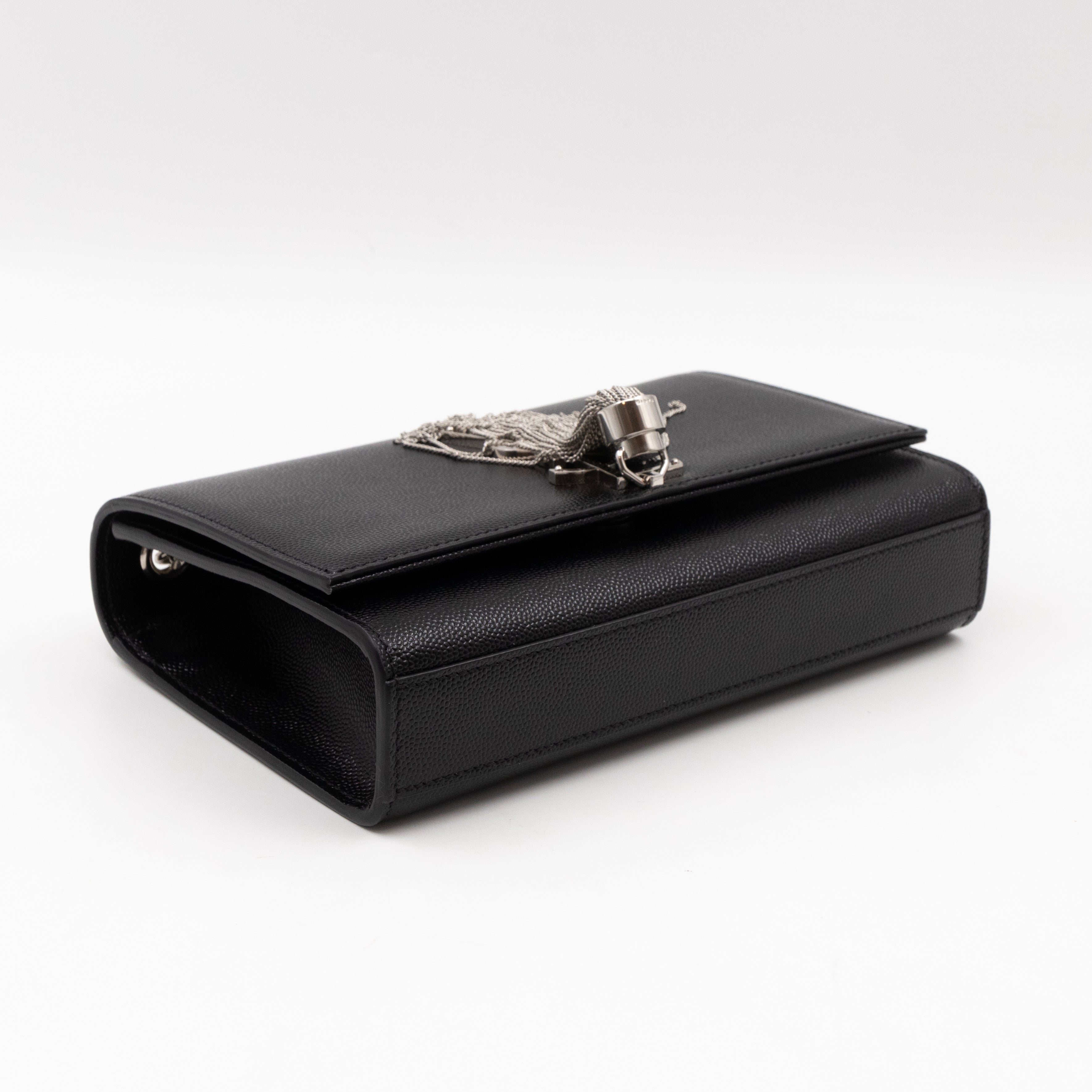 Kate Small Tassel Grained Leather Black and Silver