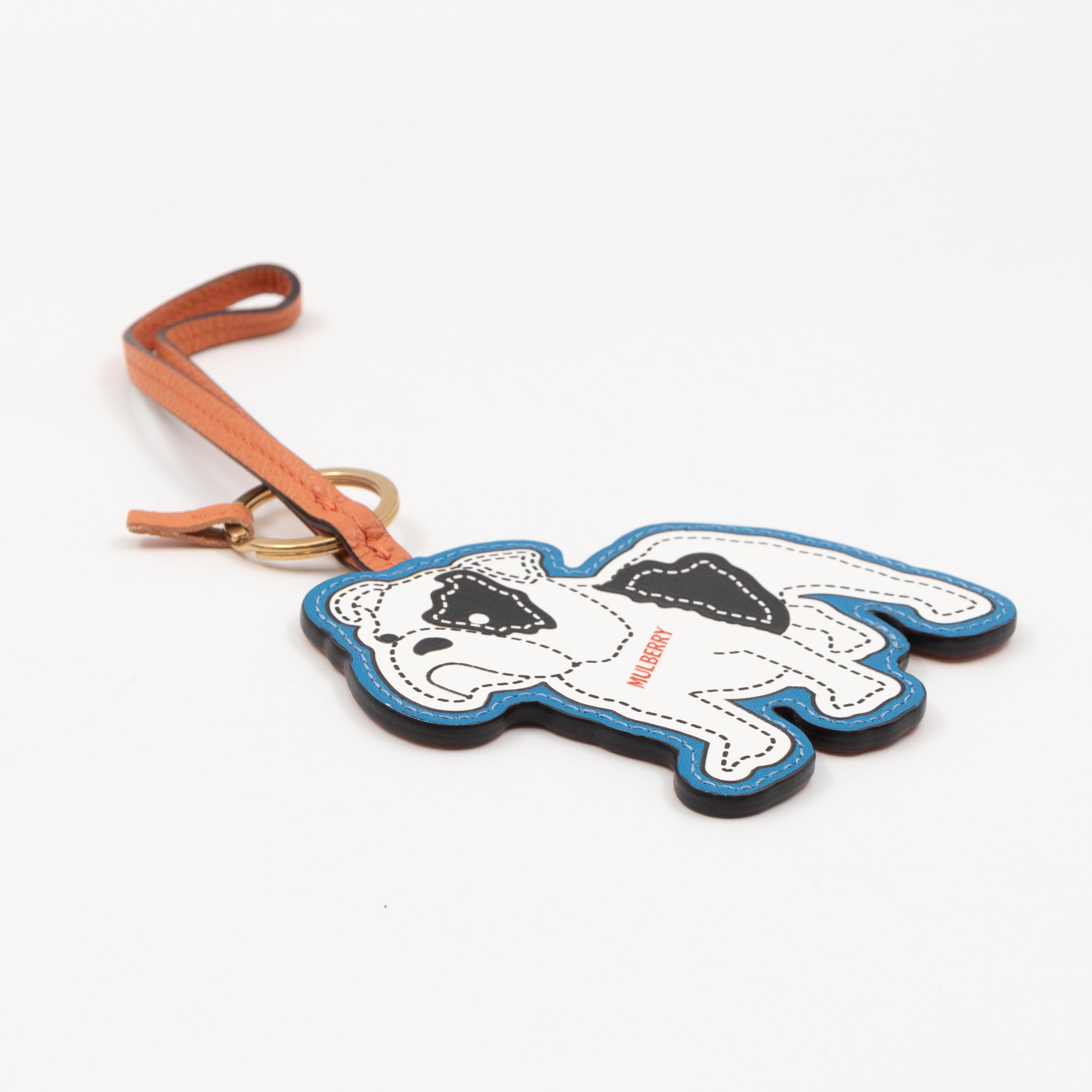 Bulldog Keyring Blue & White Leather