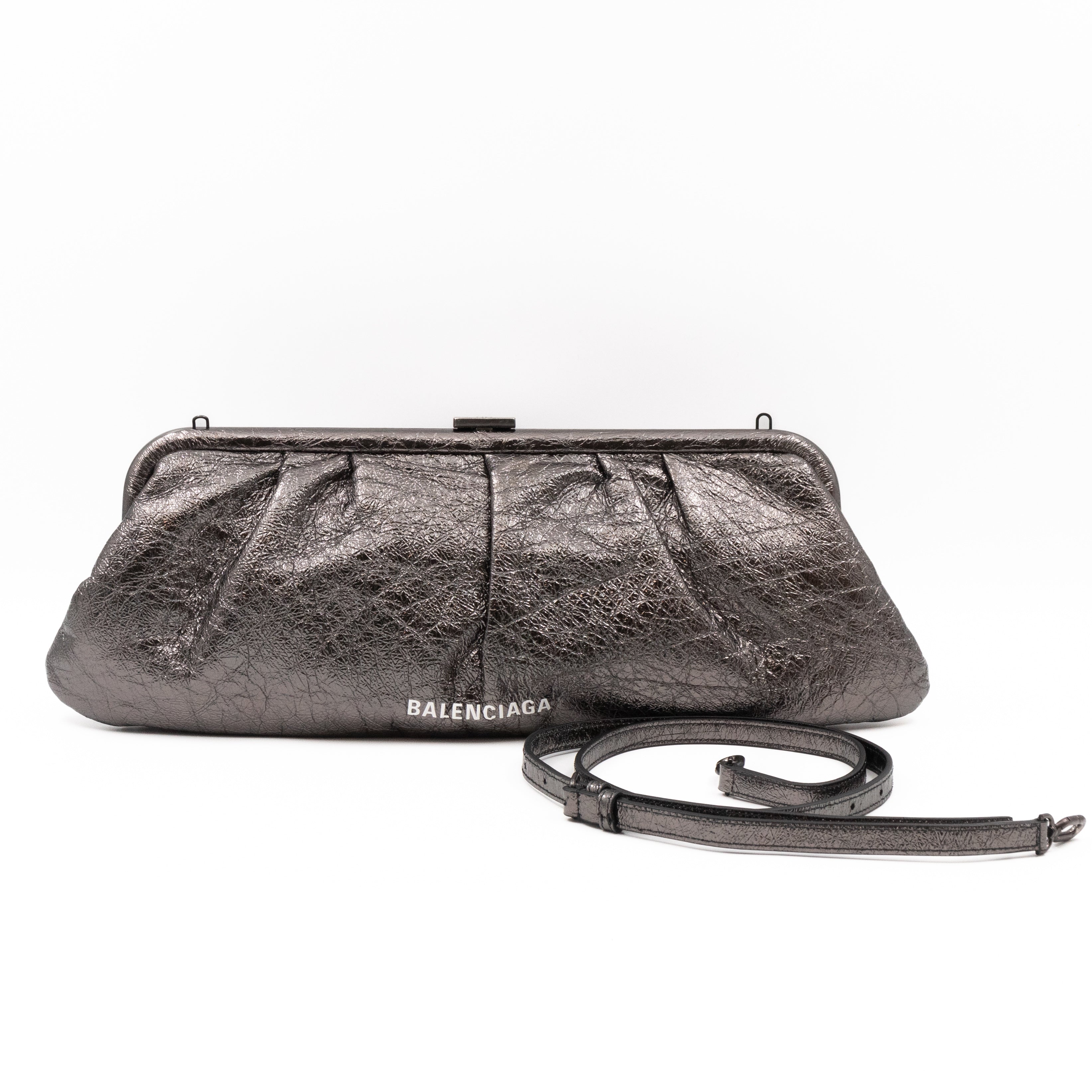 Cloud XL Clutch Bag Dark Grey Metallic Distressed Leather