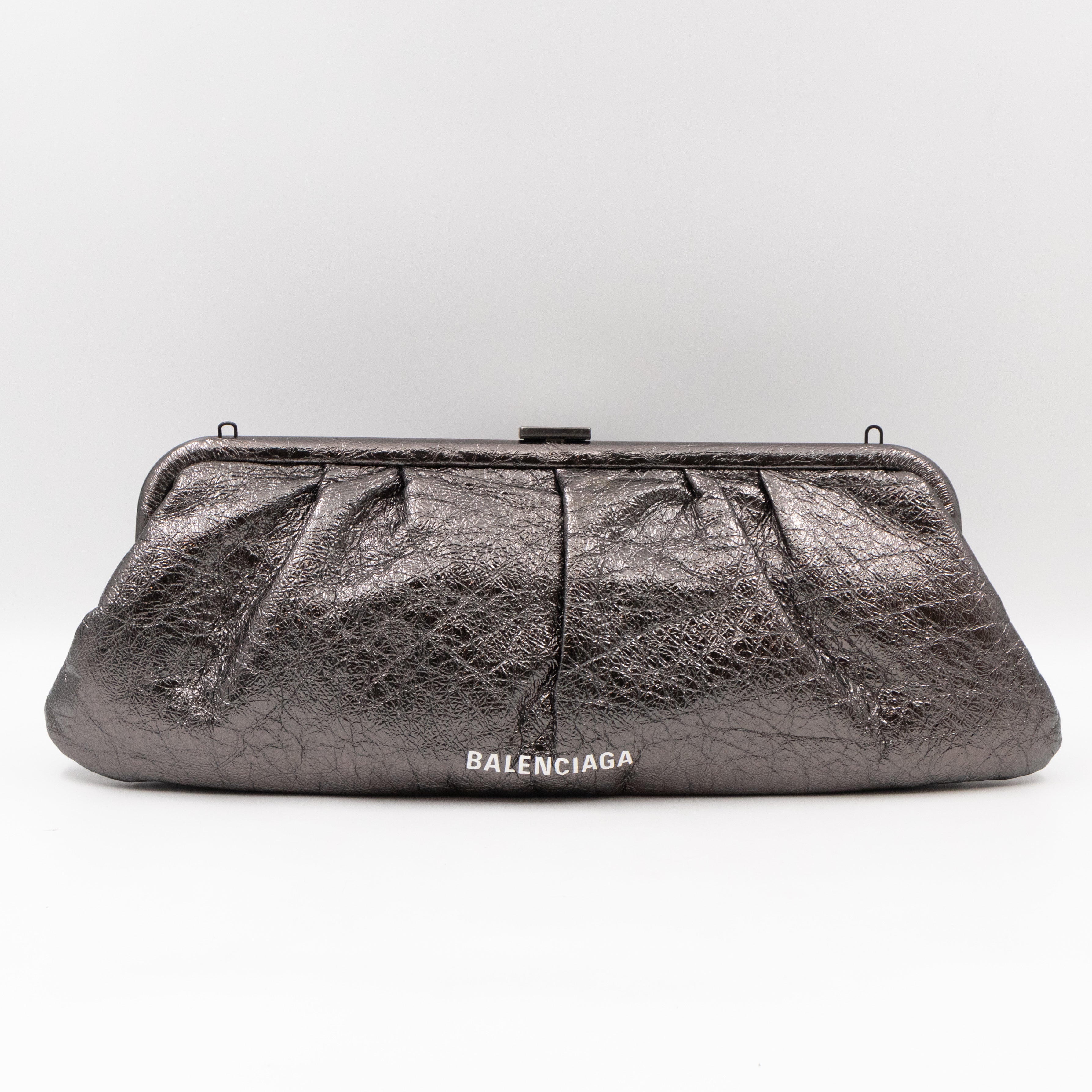 Cloud XL Clutch Bag Dark Grey Metallic Distressed Leather