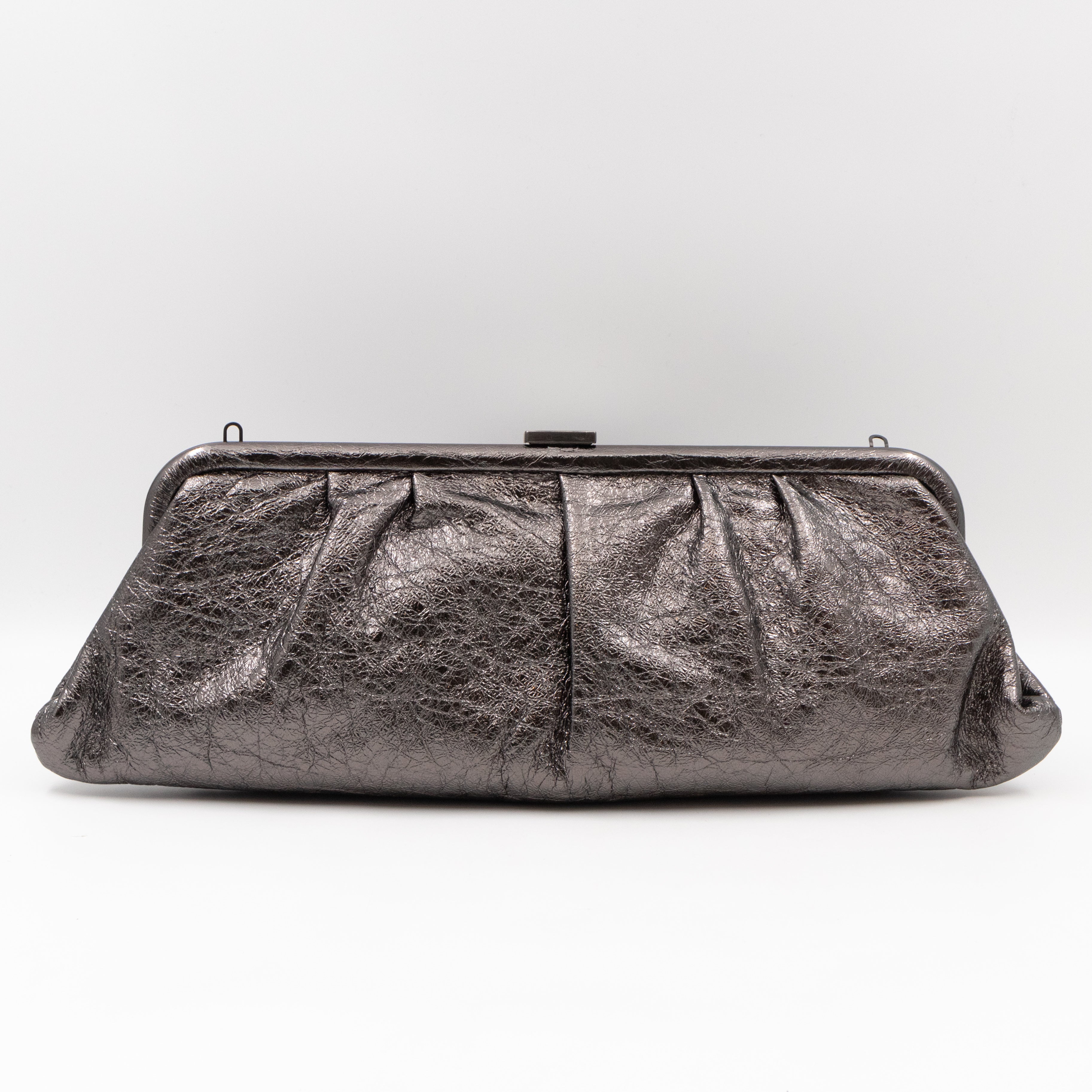 Cloud XL Clutch Bag Dark Grey Metallic Distressed Leather