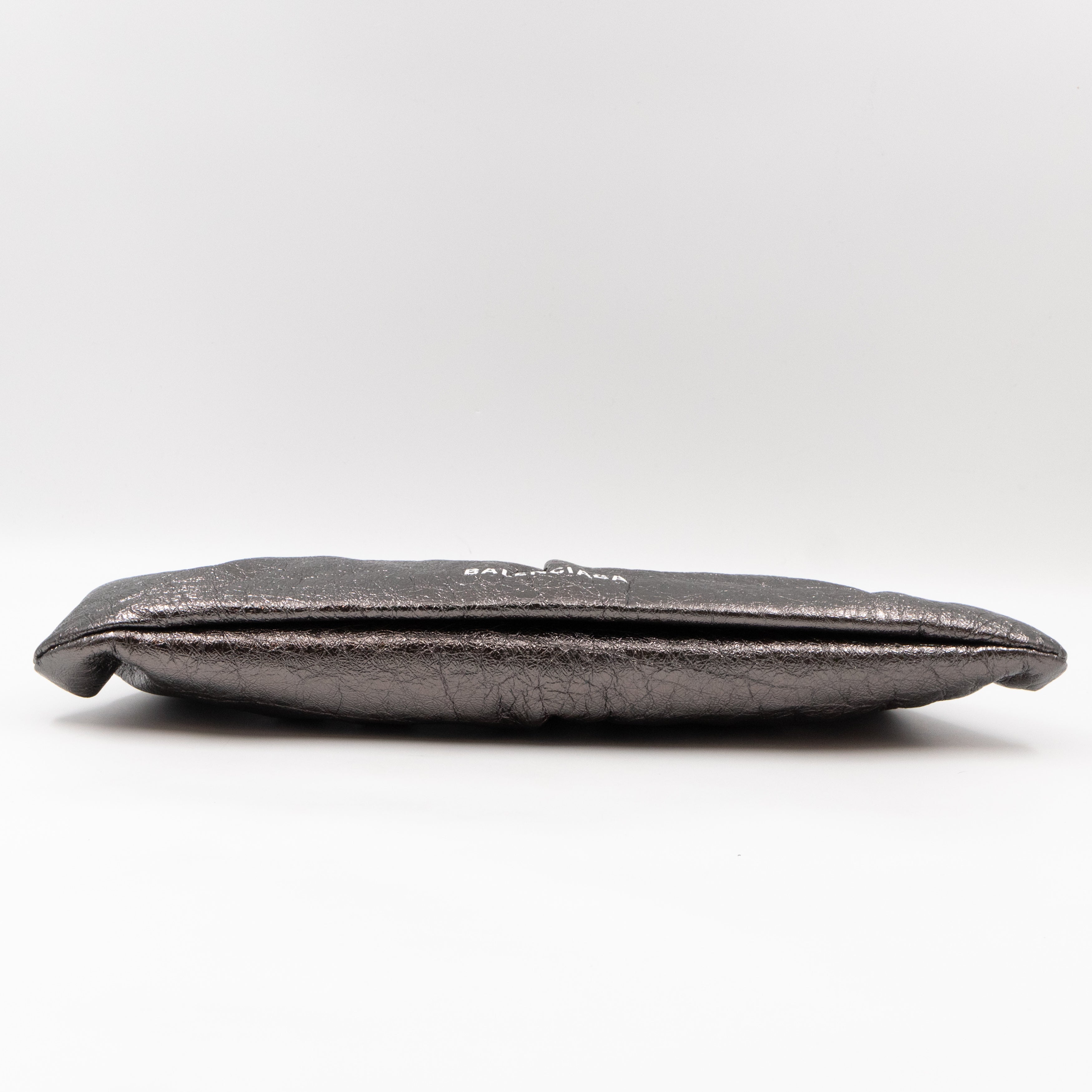 Cloud XL Clutch Bag Dark Grey Metallic Distressed Leather
