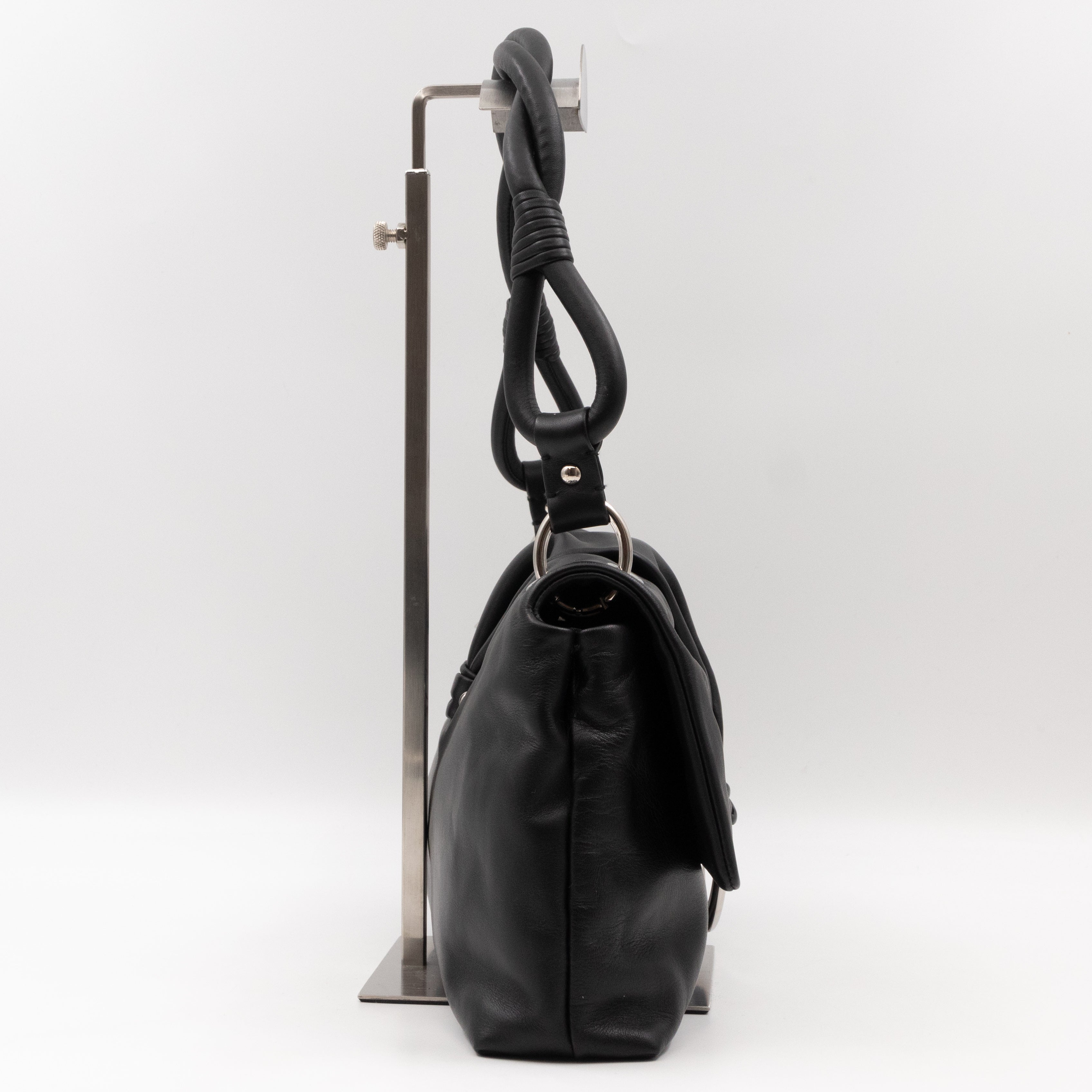 Demi Lune Small Flap Bag Black Leather