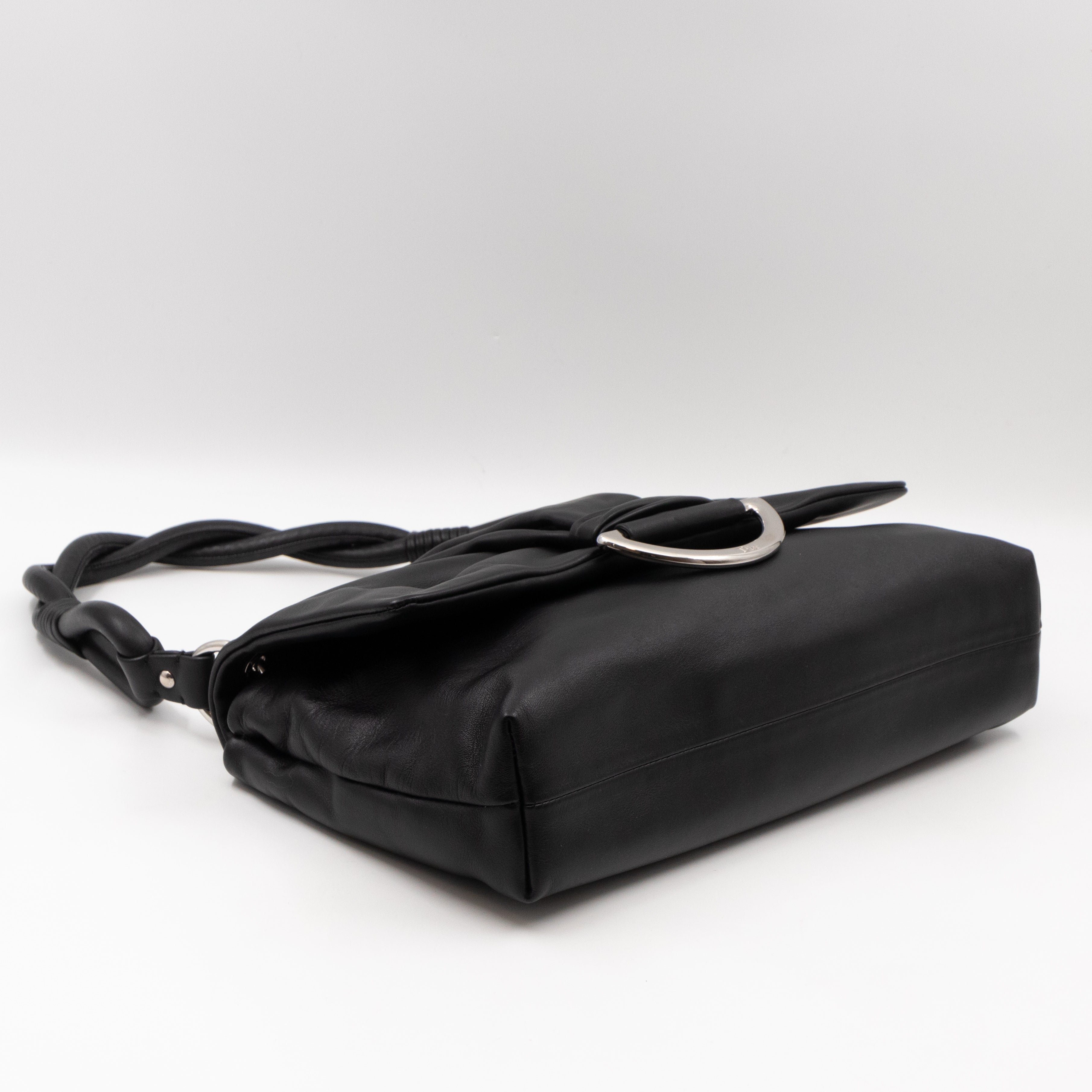 Demi Lune Small Flap Bag Black Leather