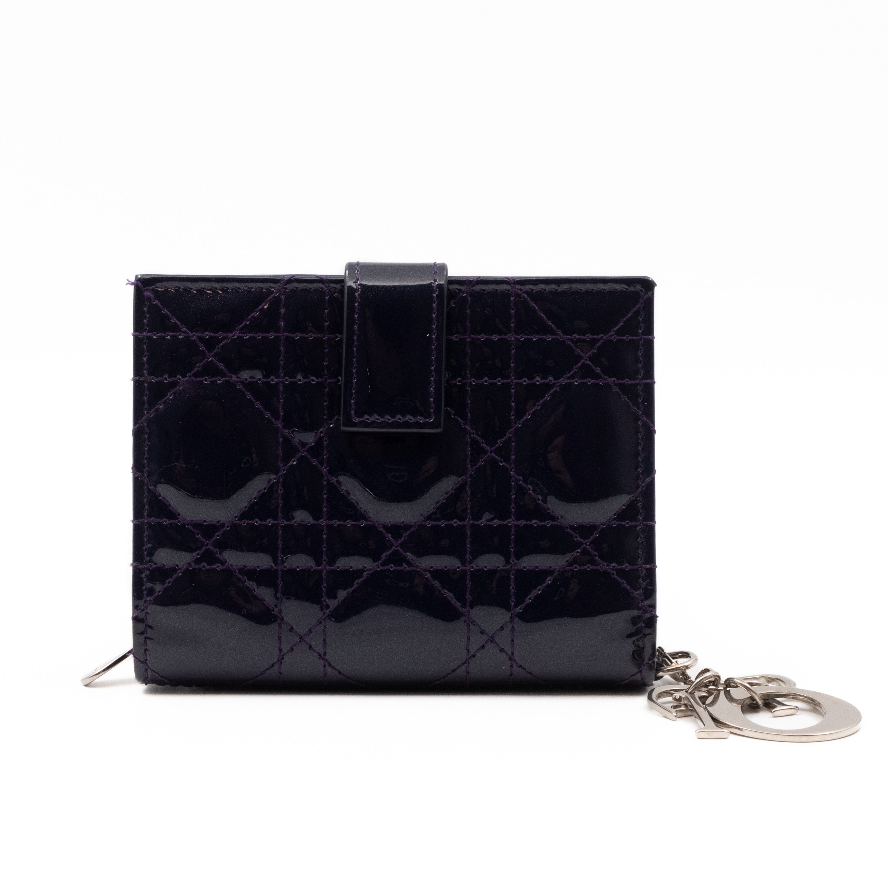 Lady Dior Compact Wallet Dark Purple Patent Cannage Leather
