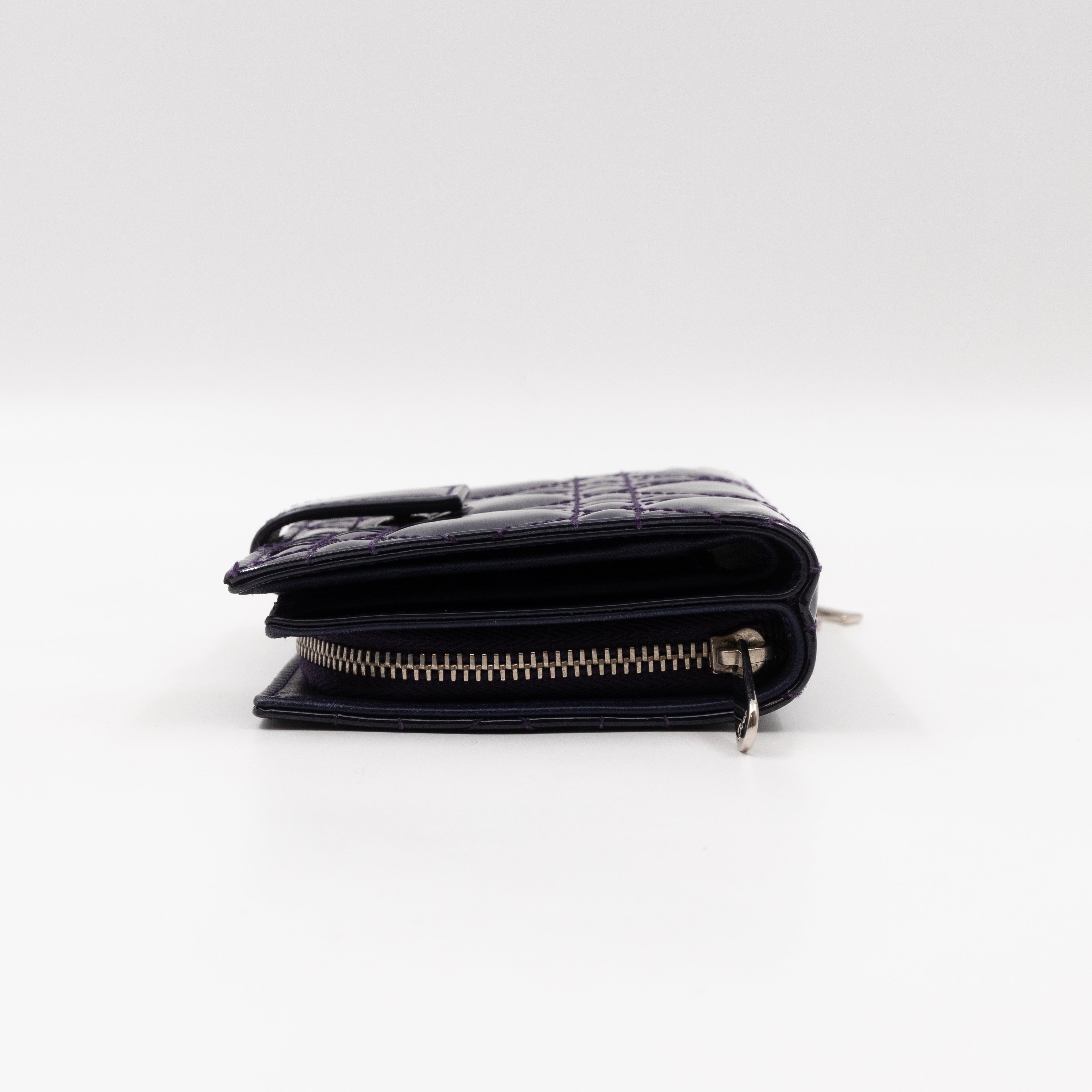Lady Dior Compact Wallet Dark Purple Patent Cannage Leather
