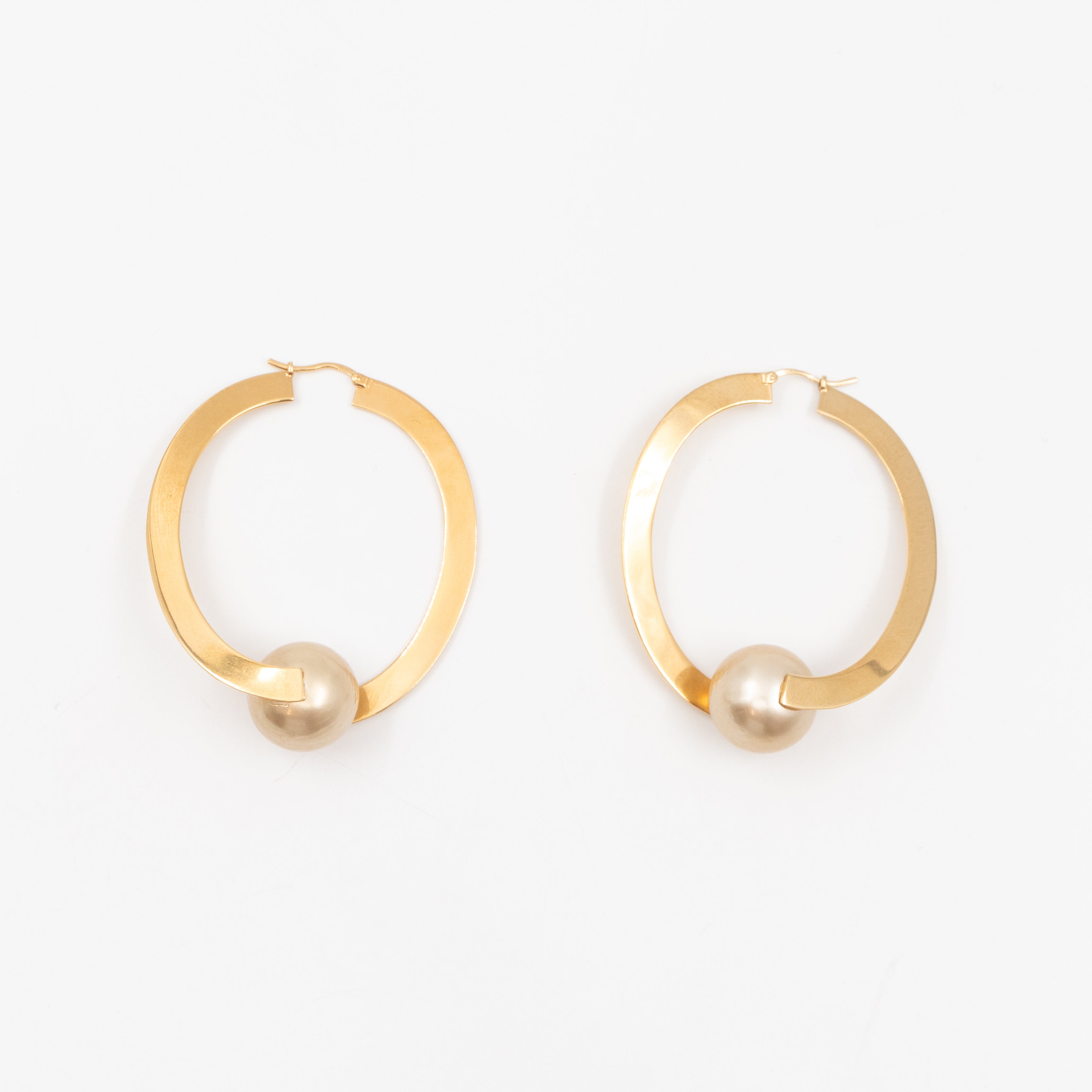 Flat Hoop Faux Pearl Earrings