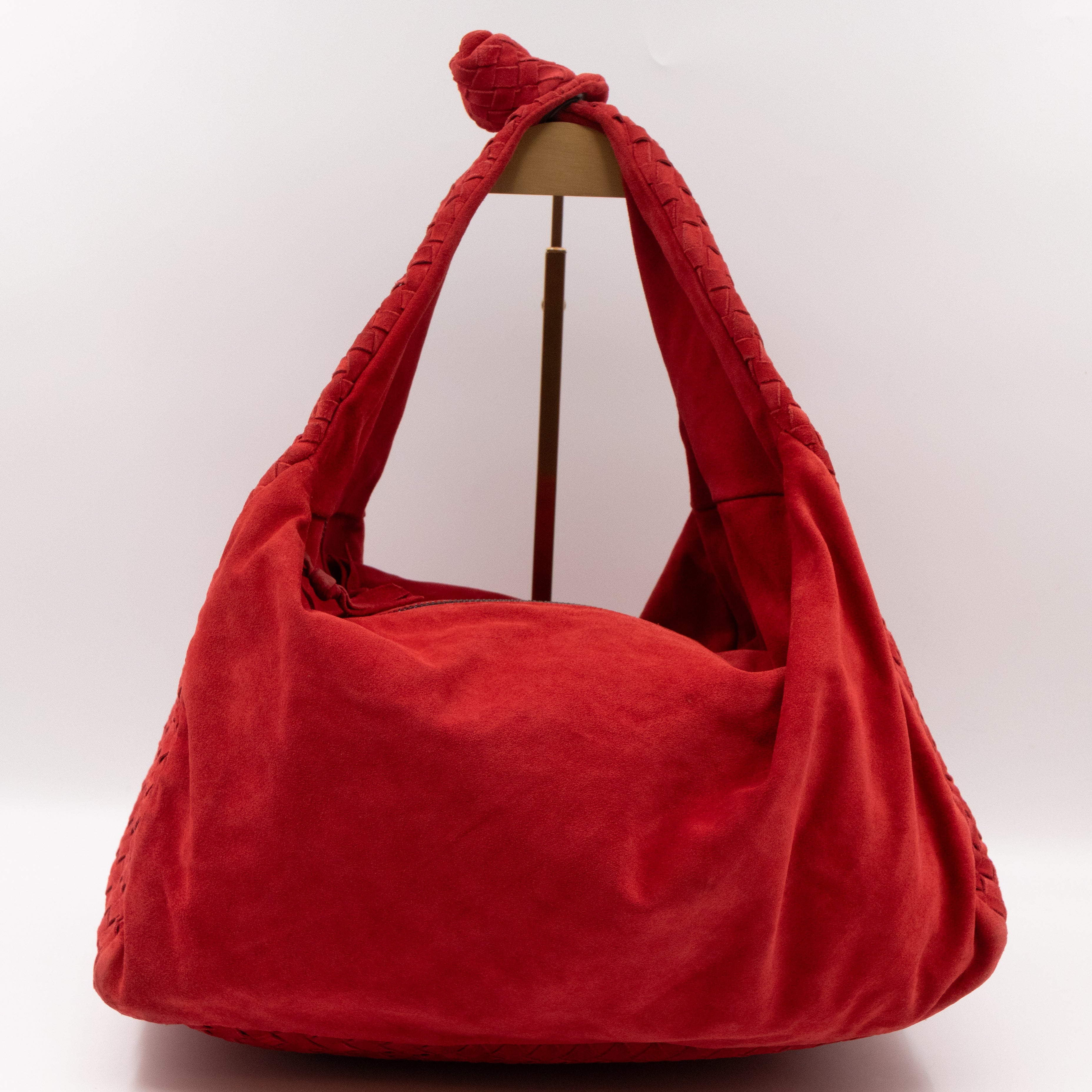 Knot Hobo Bag Red Intrecciato Suede