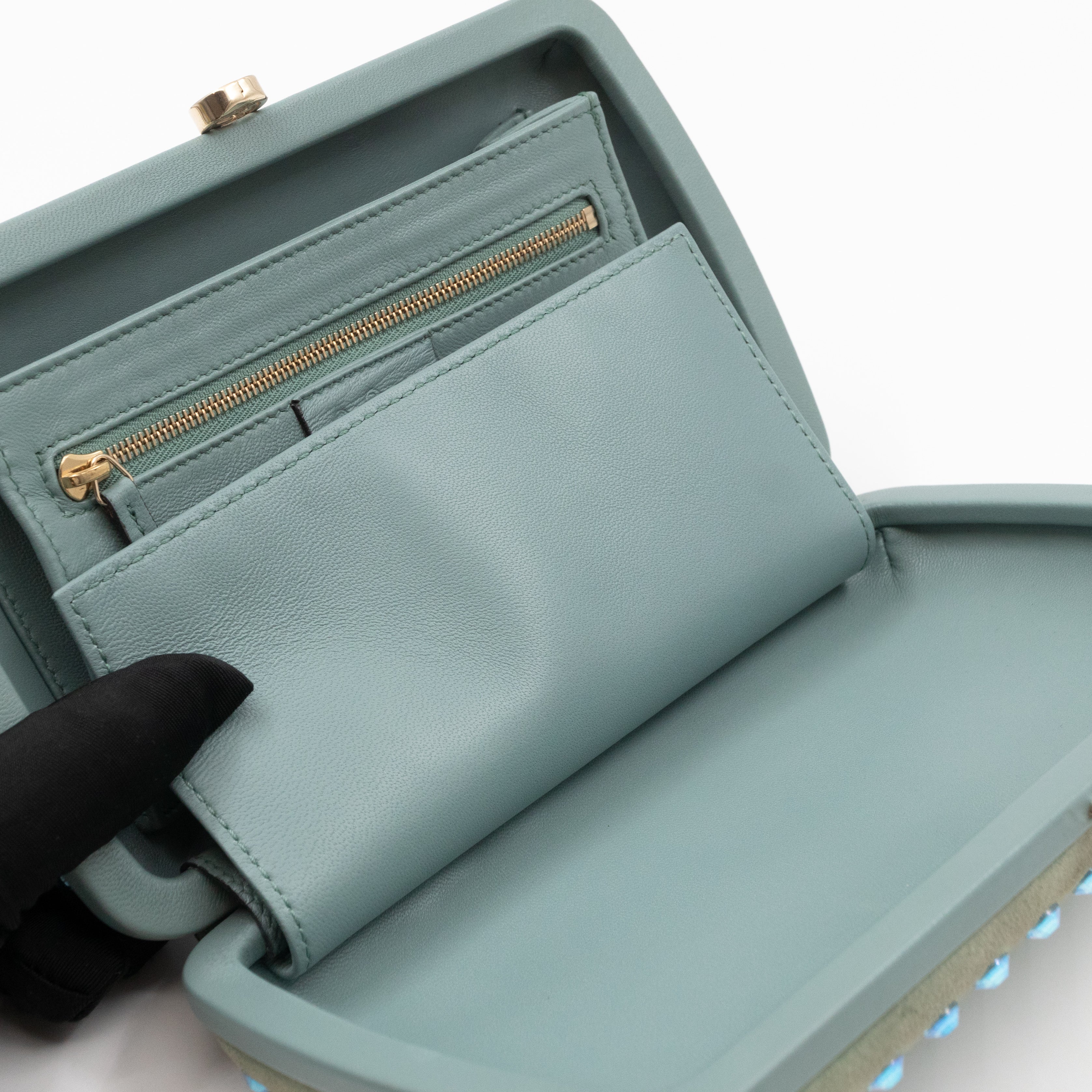 Broadway Blue Suede Crystal Embellished Clutch