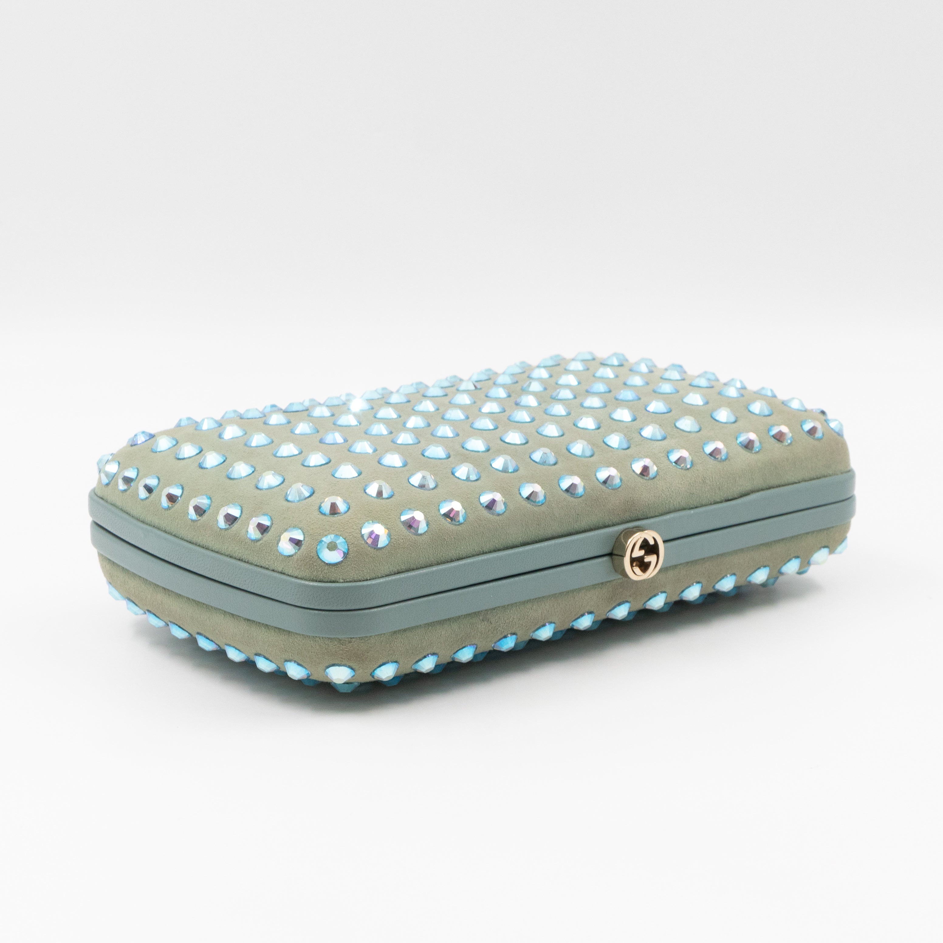 Broadway Blue Suede Crystal Embellished Clutch