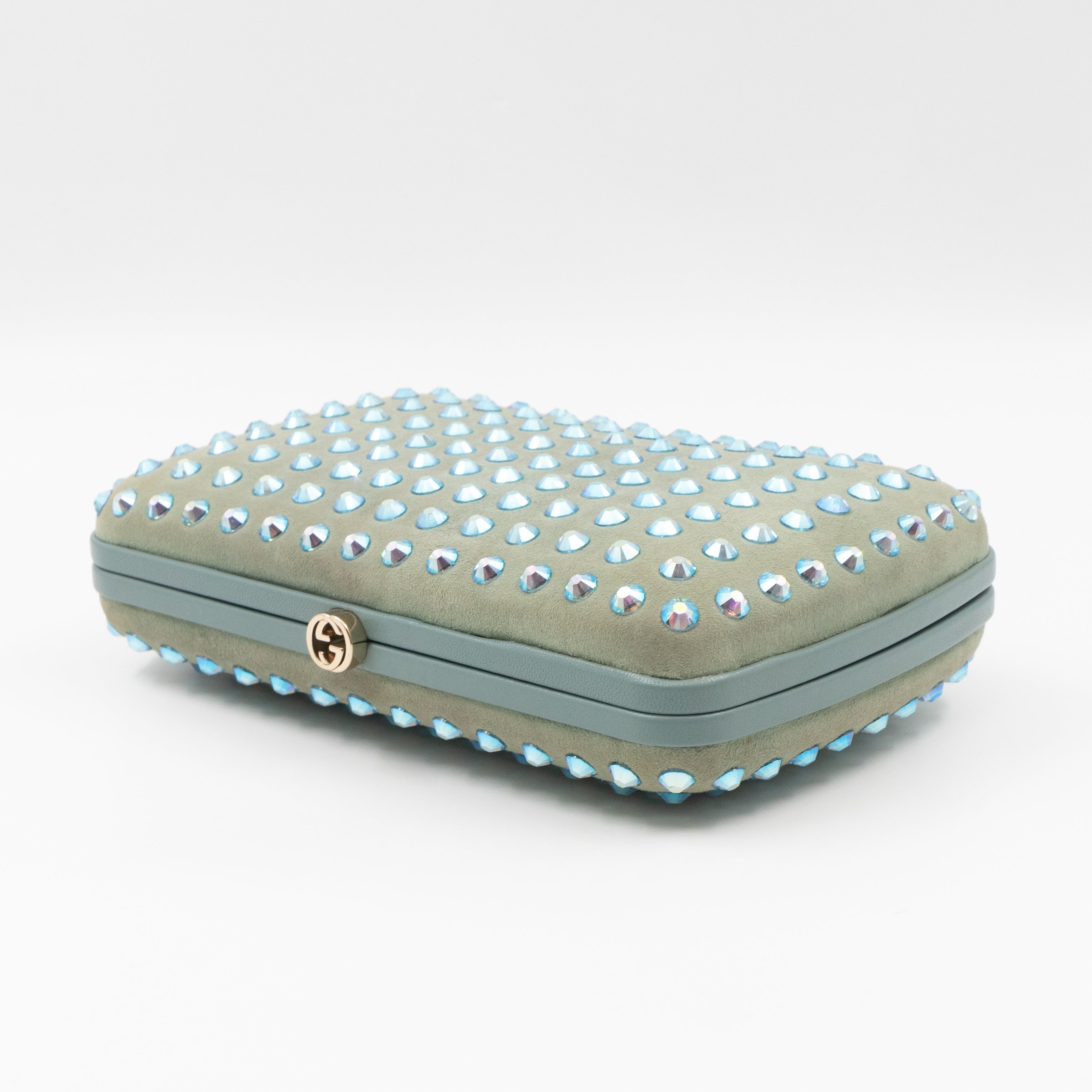 Broadway Blue Suede Crystal Embellished Clutch